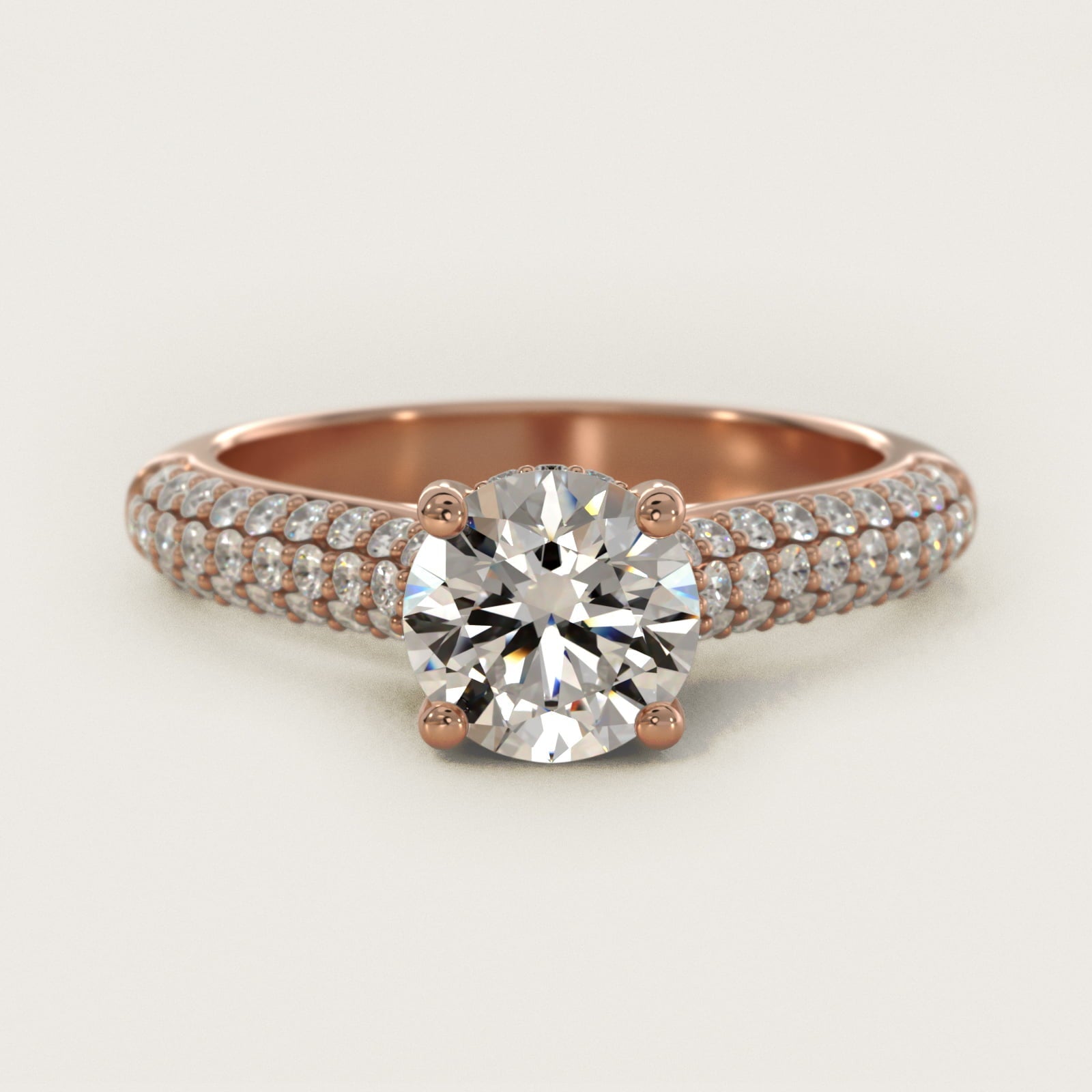 Triple Row Pav? Cathedral Diamond Engagement Ring In 18k Rose Gold By James Allen - Round Center