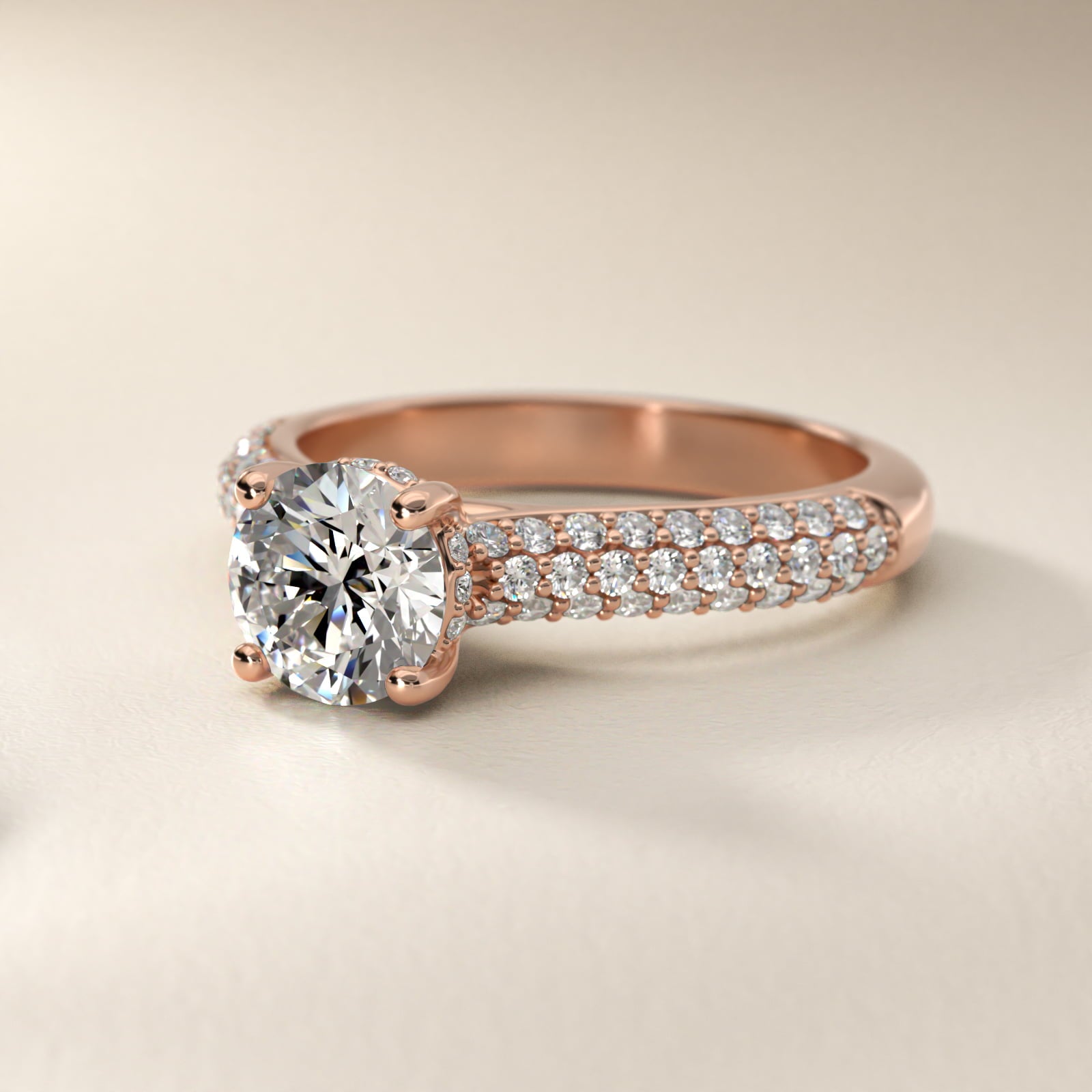 Triple Row PavŽ Cathedral Diamond Engagement Ring In 14K Rose Gold By James Allen - Round Center