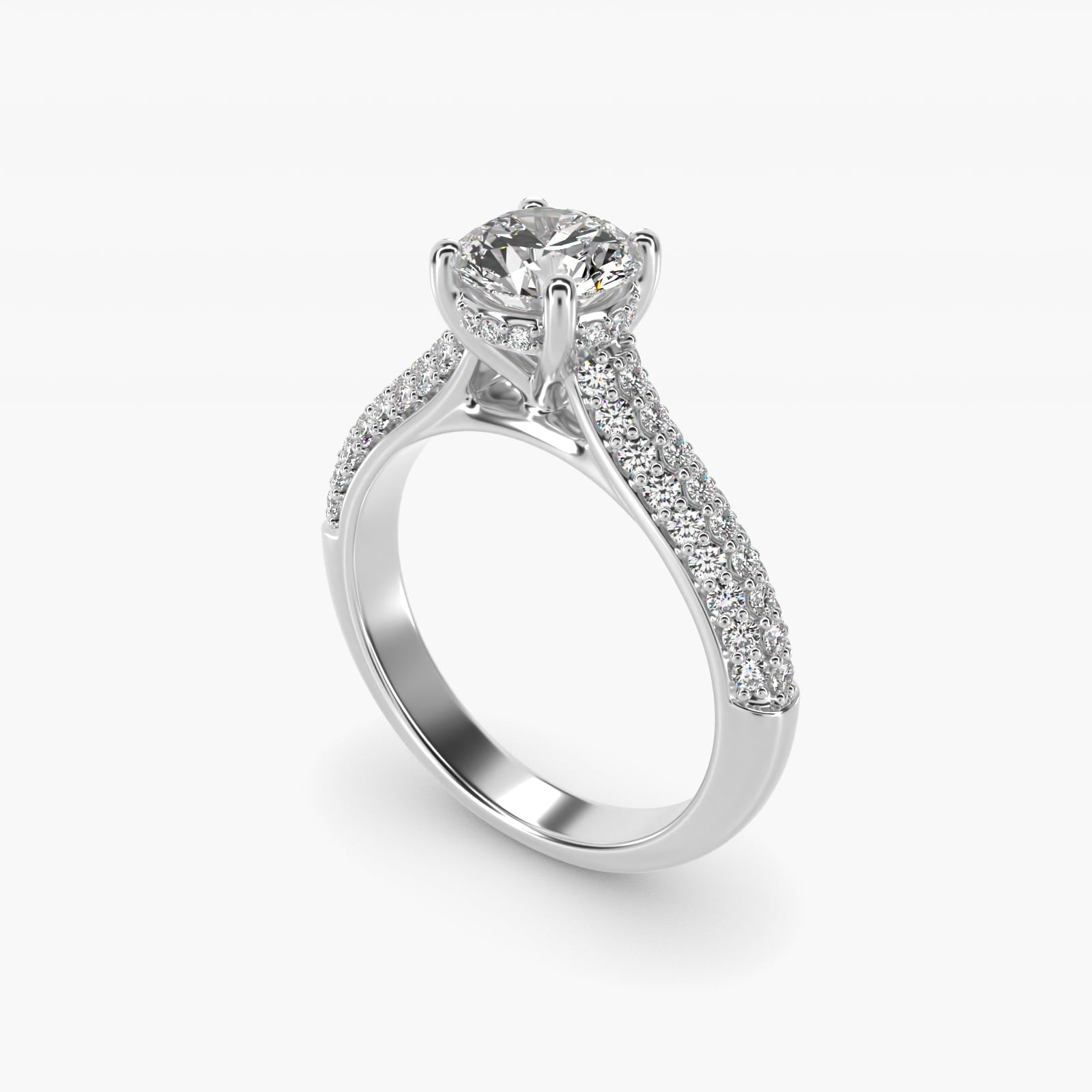 Triple Row Pav? Cathedral Diamond Engagement Ring In 18k White Gold By James Allen - Round Center