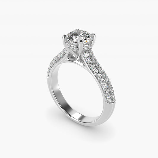 Triple Row Pav? Cathedral Diamond Engagement Ring In 18k White Gold By James Allen - Round Center
