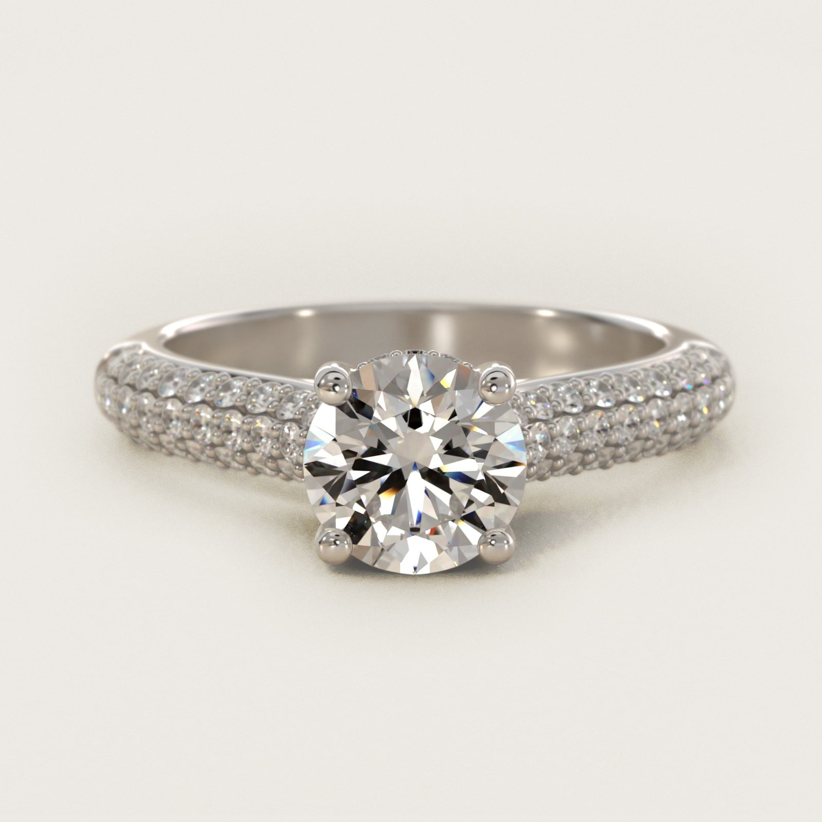 Triple Row PavŽ Cathedral Diamond Engagement Ring In 14K White Gold By James Allen - Round Center