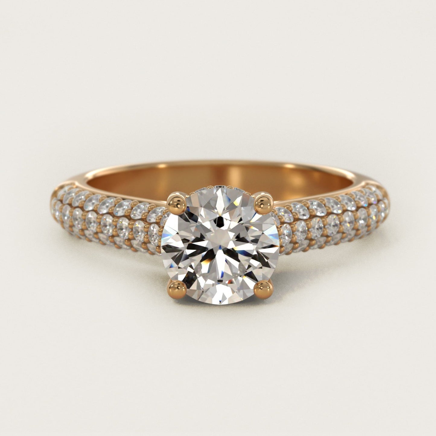 Triple Row Pav? Cathedral Diamond Engagement Ring In 18k Yellow Gold By James Allen - Round Center