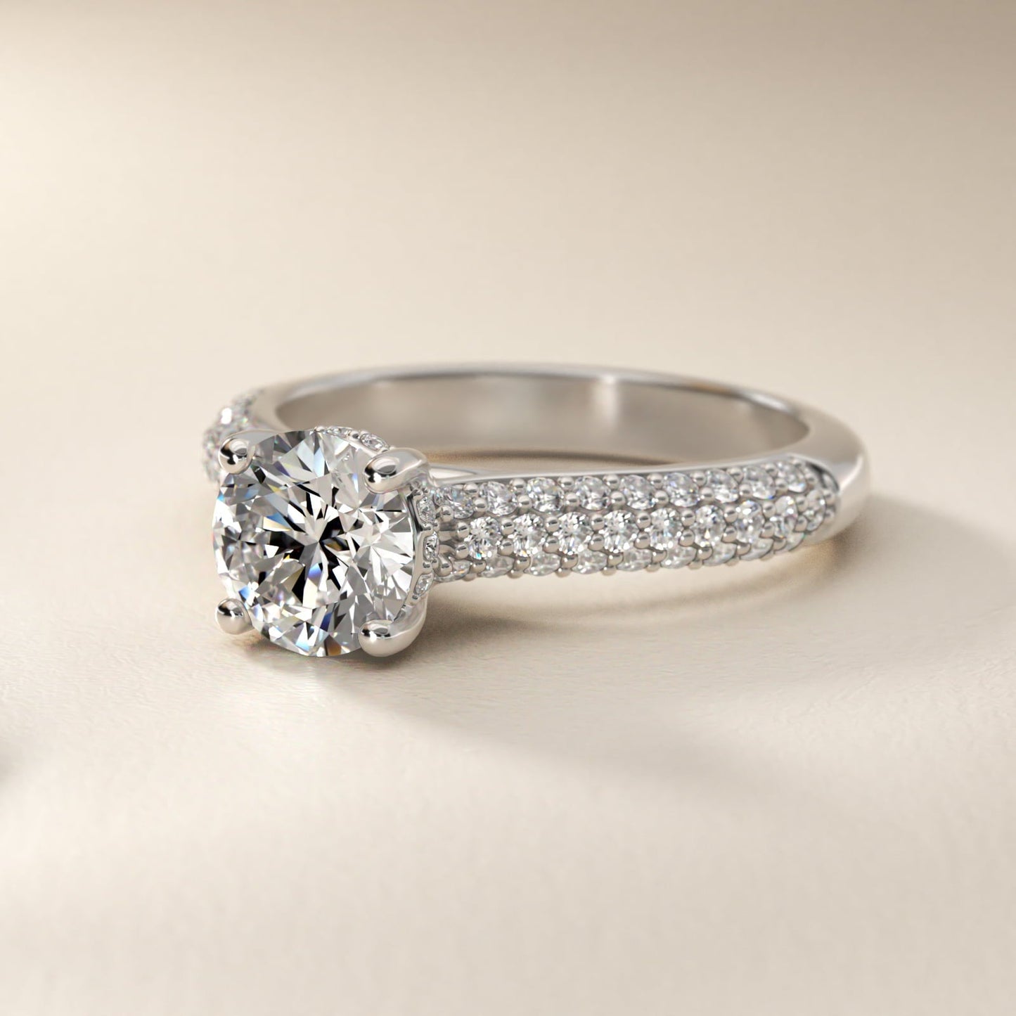 Triple Row Pav? Cathedral Diamond Engagement Ring In Platinum By James Allen - Round Center