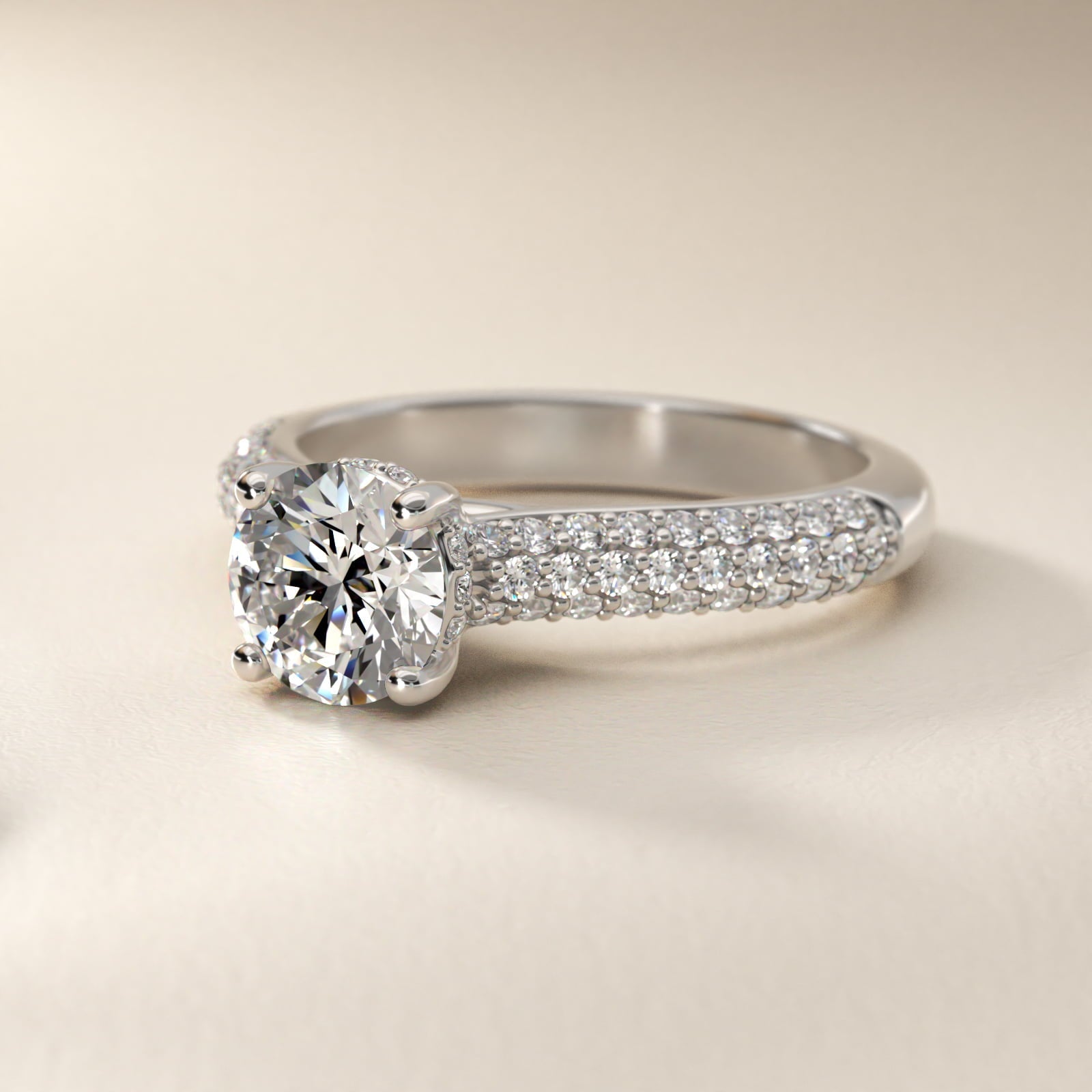 Triple Row Pav? Cathedral Diamond Engagement Ring In Platinum By James Allen - Round Center