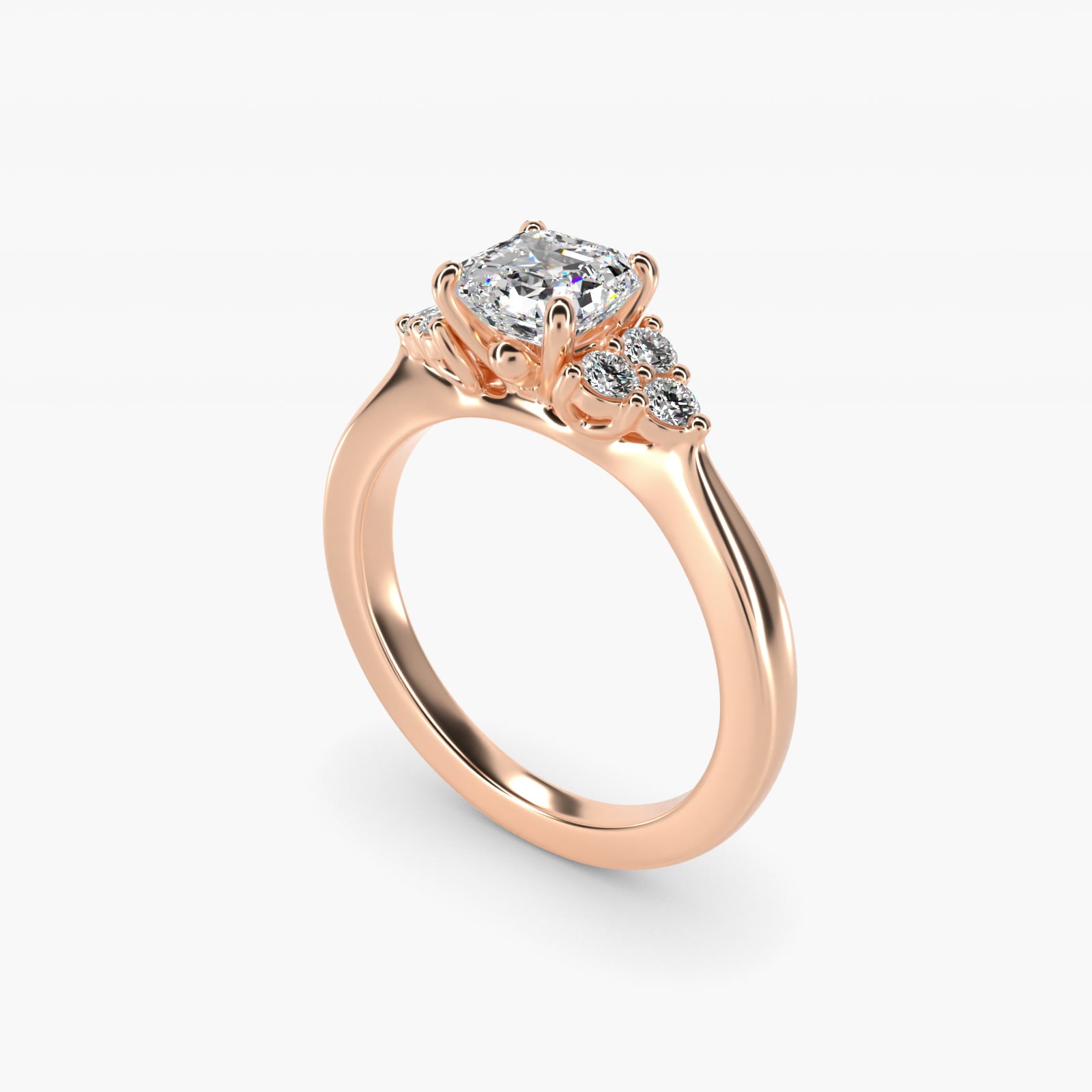 Triple Side Stone Diamond Engagement Ring In 14K Rose Gold By James Allen - Asscher Center