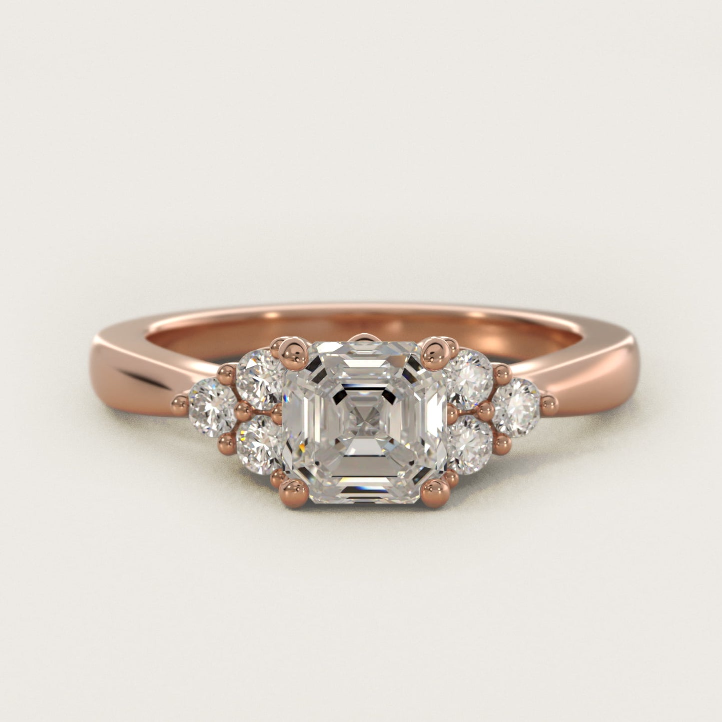 Triple Side Stone Diamond Engagement Ring In 14K Rose Gold By James Allen - Asscher Center