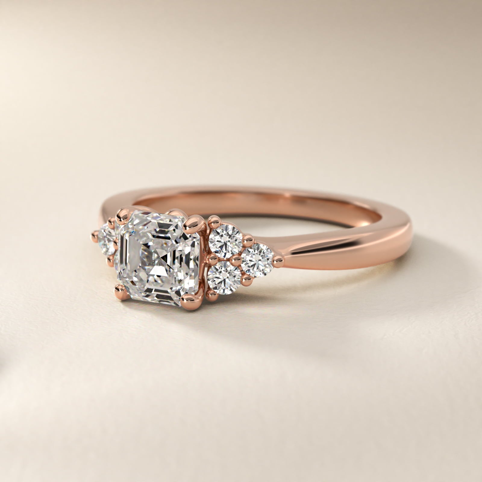 Triple Side Stone Diamond Engagement Ring In 18k Rose Gold By James Allen - Asscher Center