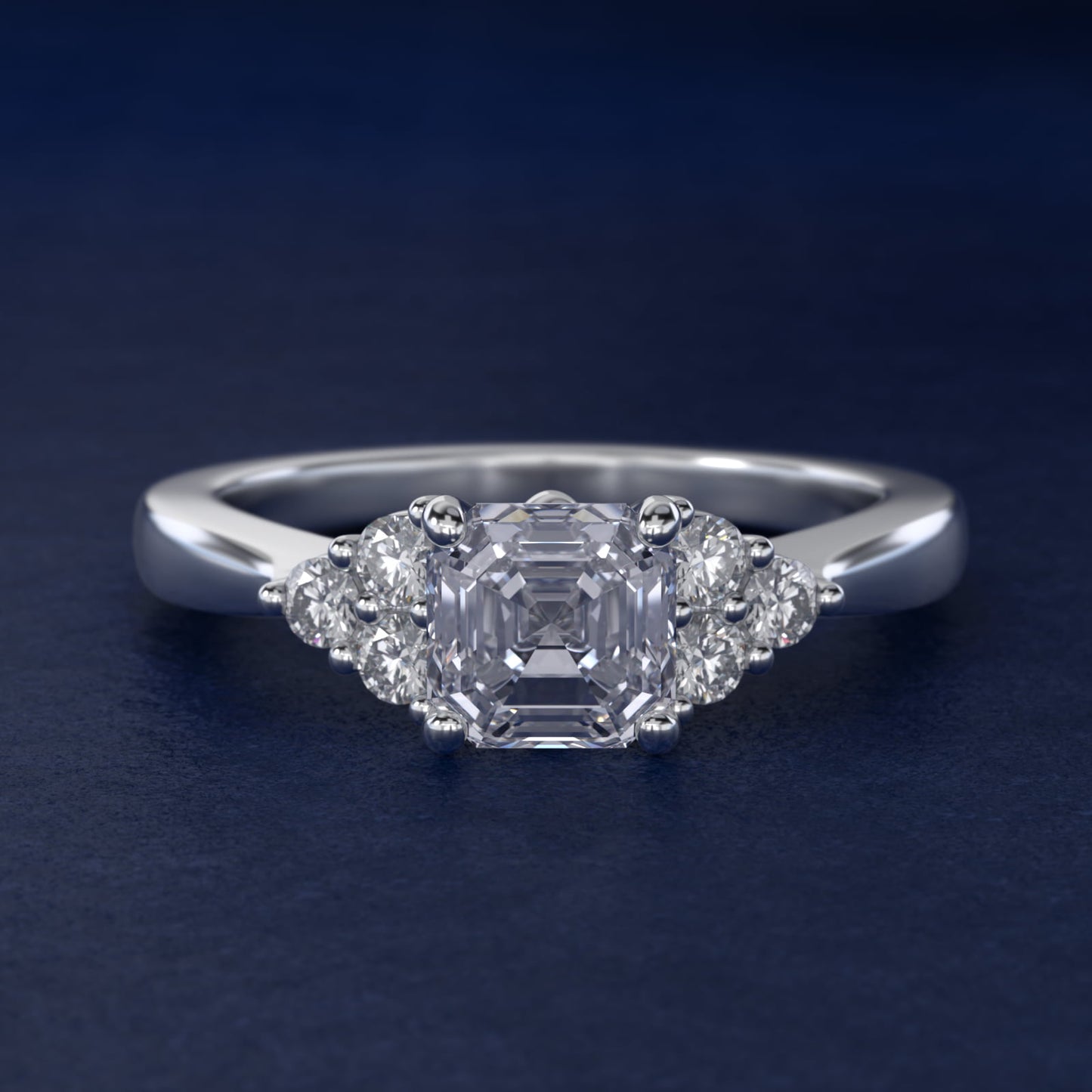 Triple Side Stone Diamond Engagement Ring In 14K White Gold By James Allen - Asscher Center