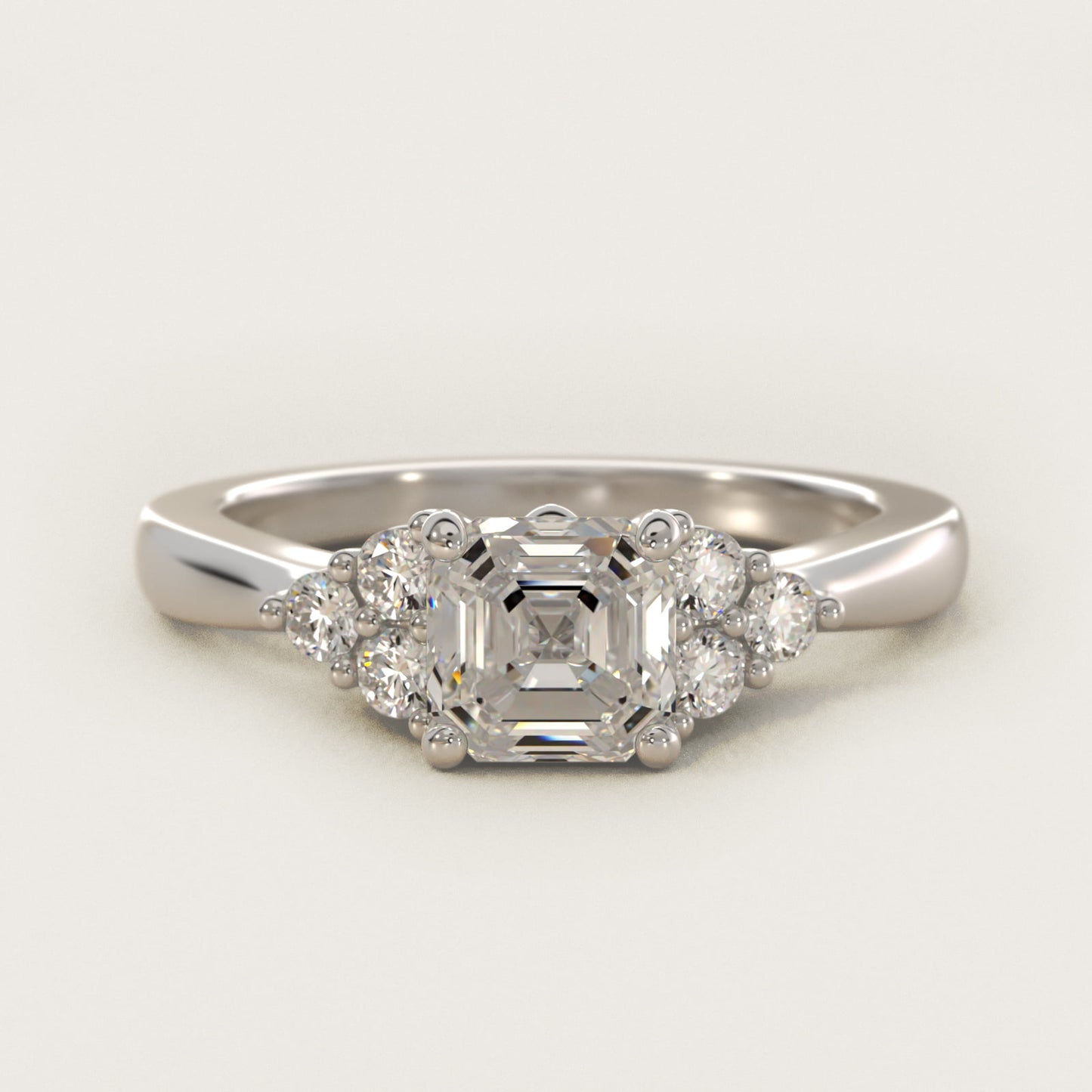 Triple Side Stone Diamond Engagement Ring In 14K White Gold By James Allen - Asscher Center