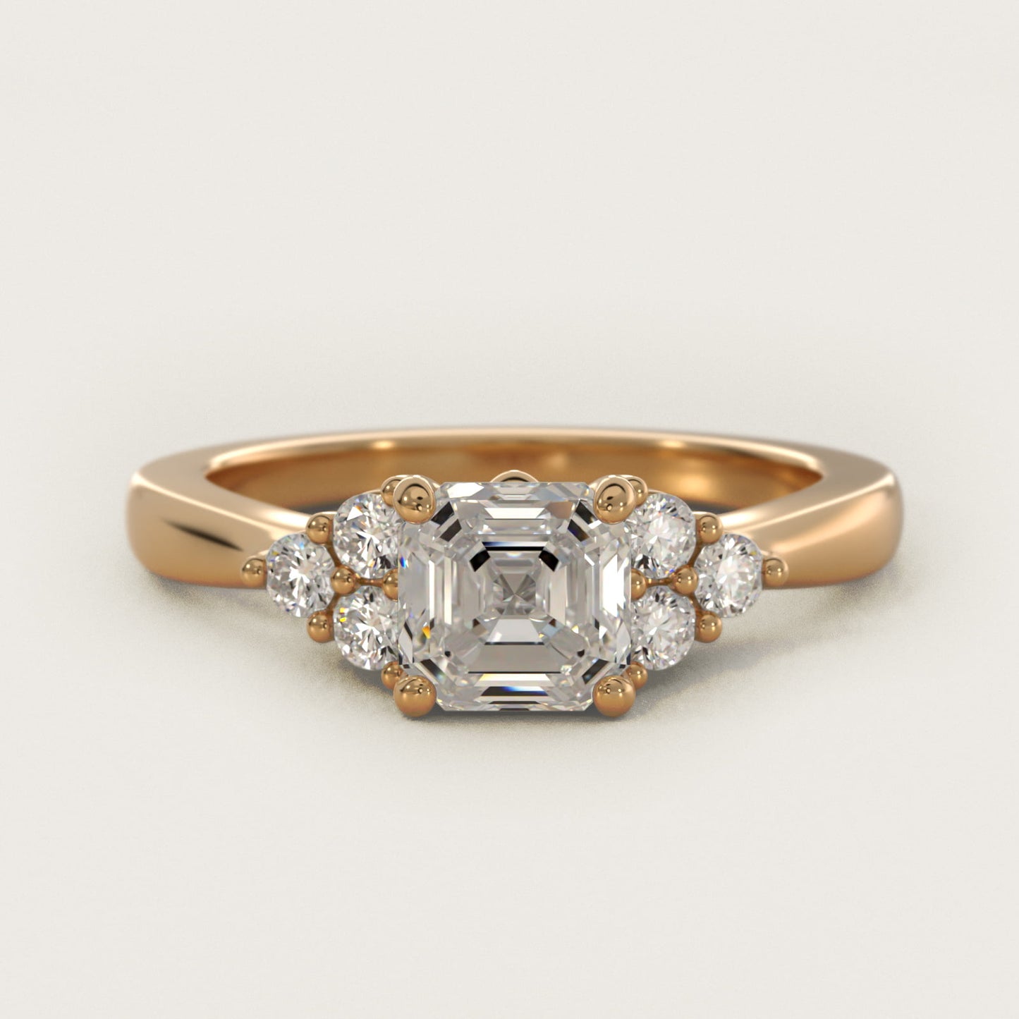 Triple Side Stone Diamond Engagement Ring In 14K Yellow Gold By James Allen - Asscher Center