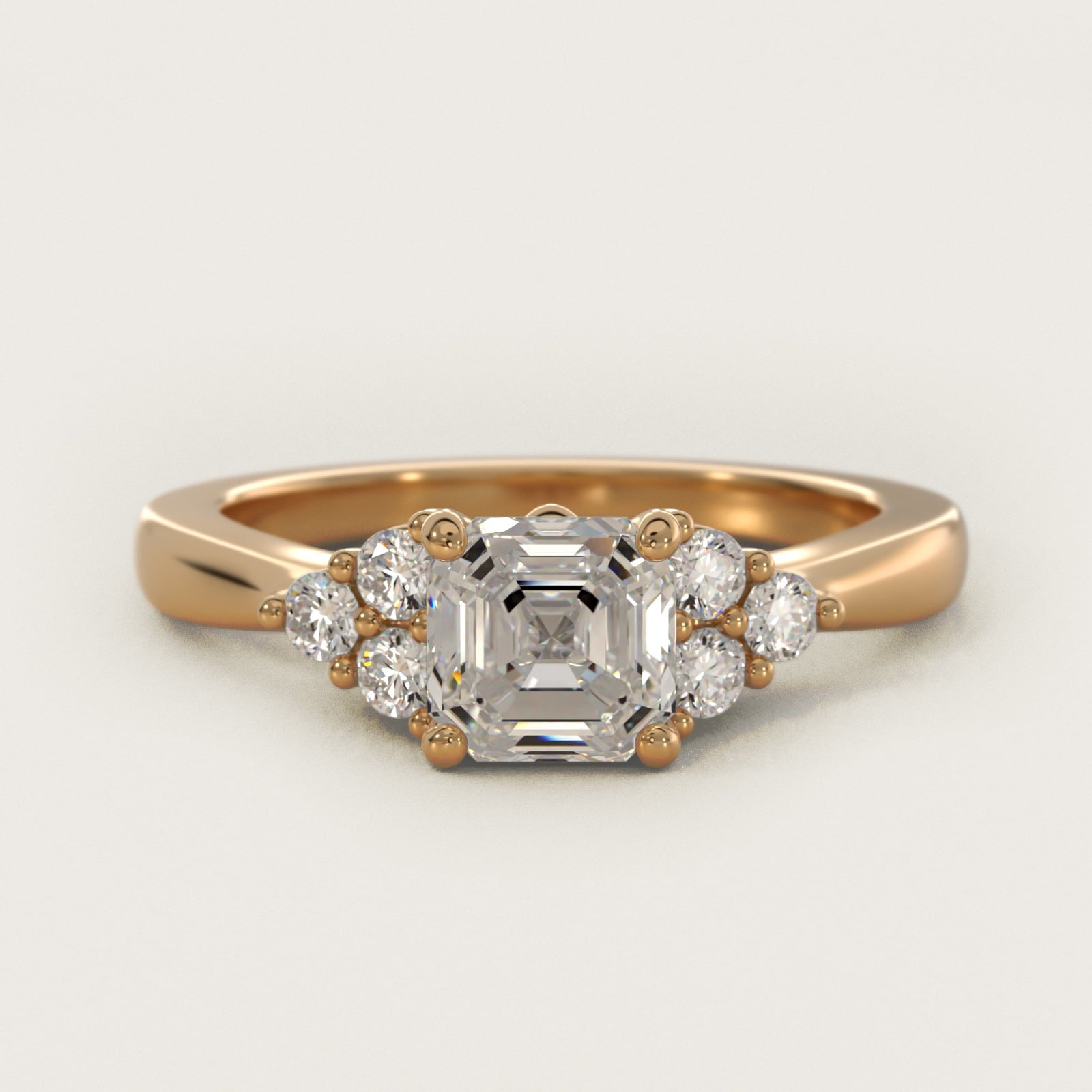 Triple Side Stone Diamond Engagement Ring In 14K Yellow Gold By James Allen - Asscher Center