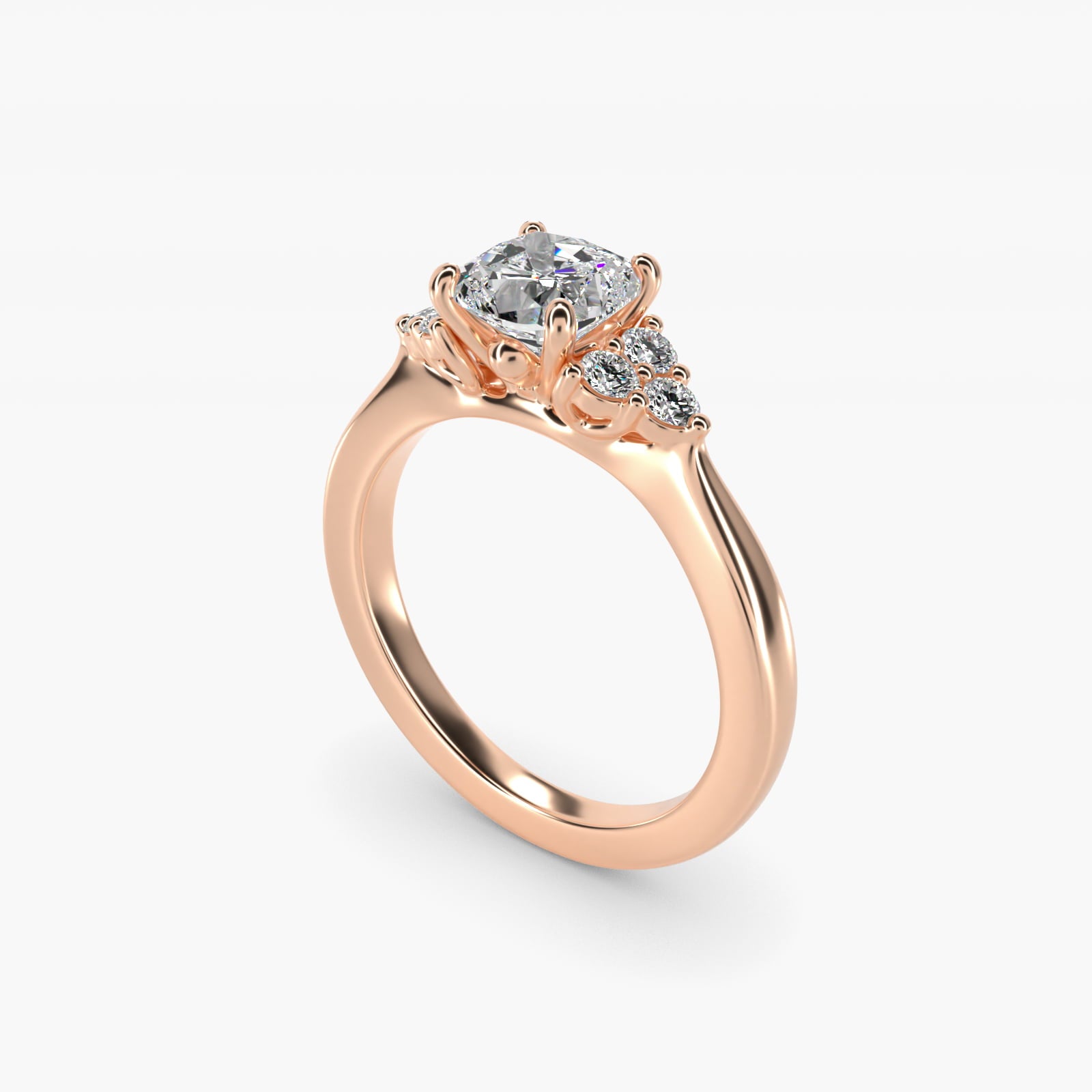 Triple Side Stone Diamond Engagement Ring In 18k Rose Gold By James Allen - Cushion Center