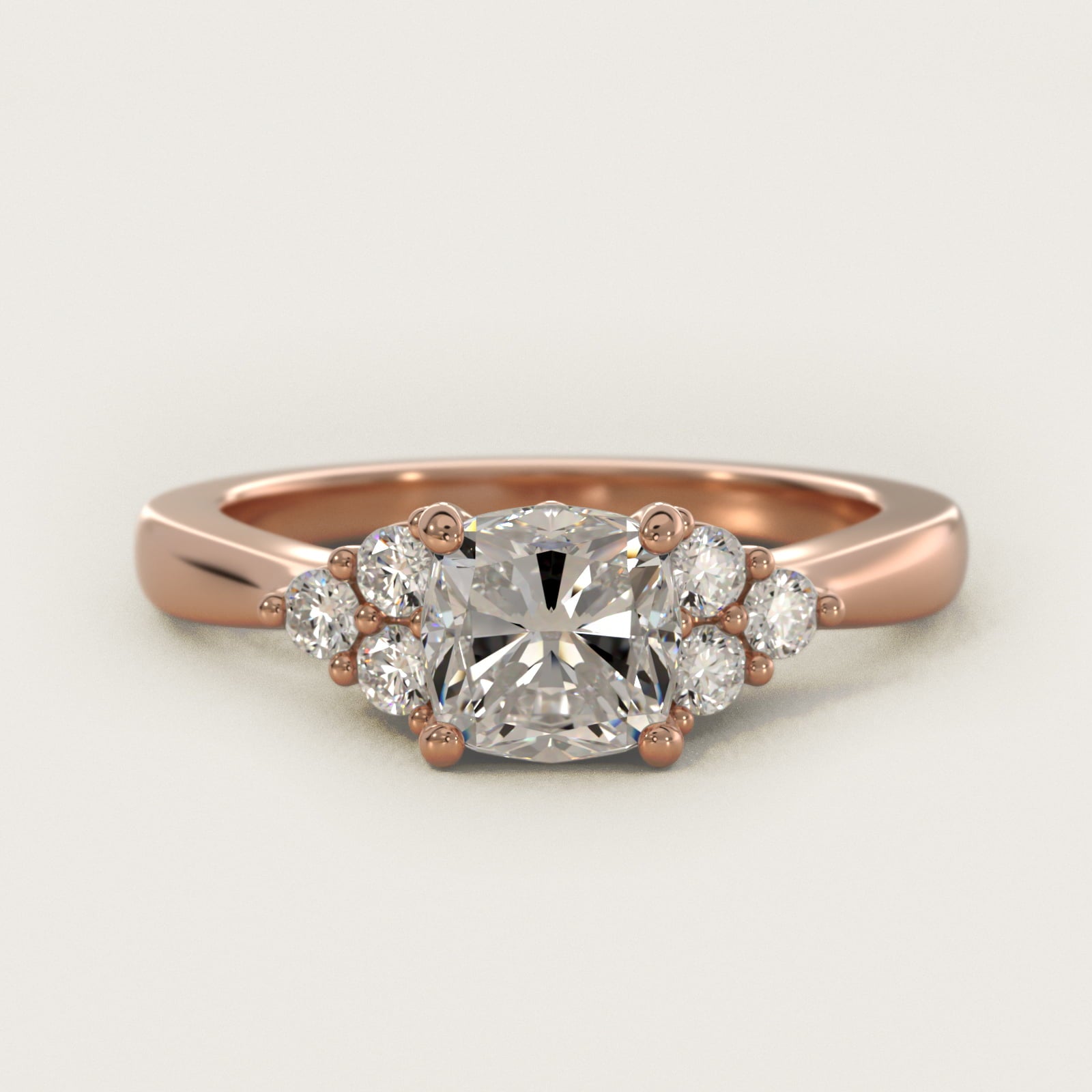 Triple Side Stone Diamond Engagement Ring In 14K Rose Gold By James Allen - Cushion Center
