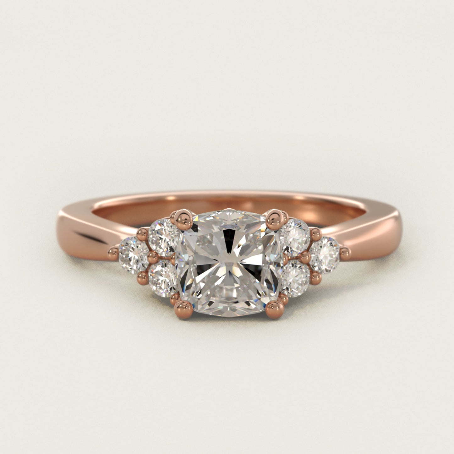 Triple Side Stone Diamond Engagement Ring In 18k Rose Gold By James Allen - Cushion Center