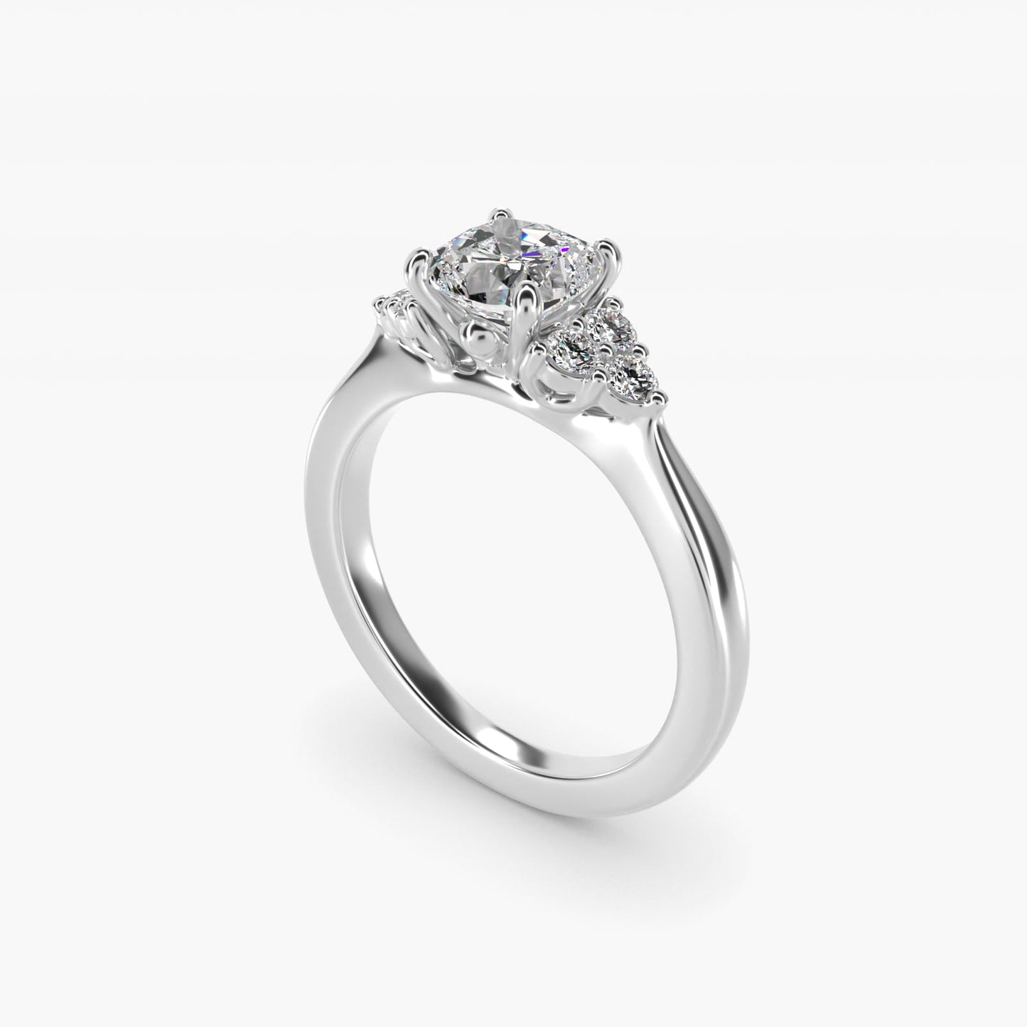 Triple Side Stone Diamond Engagement Ring In 14K White Gold By James Allen - Cushion Center