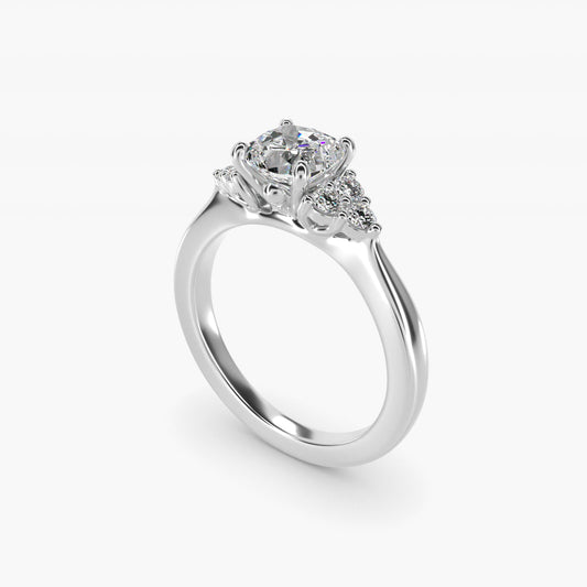 Triple Side Stone Diamond Engagement Ring In 18k White Gold By James Allen - Cushion Center