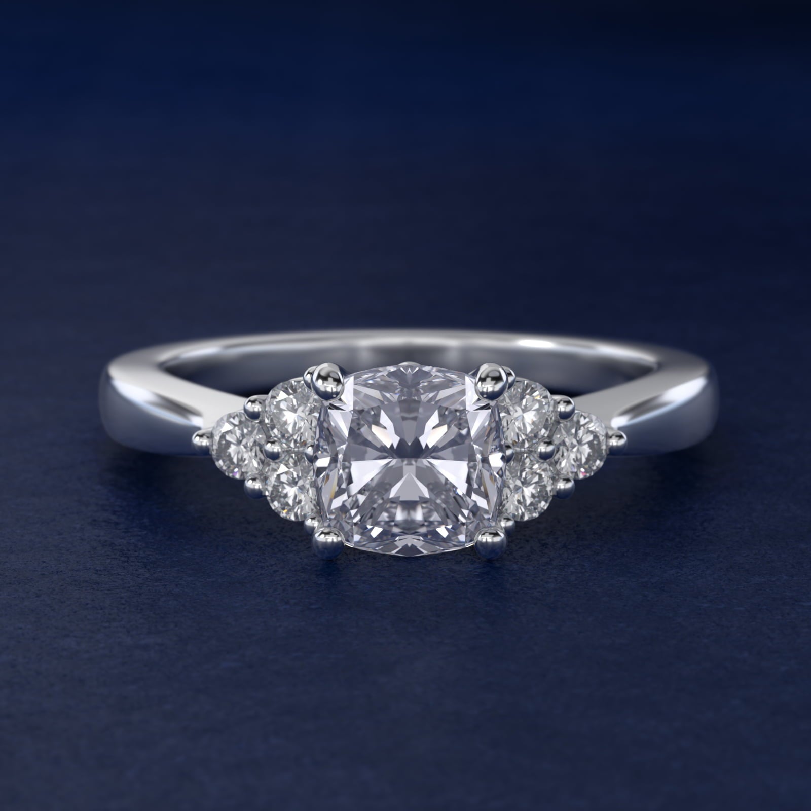 Triple Side Stone Diamond Engagement Ring In 14K White Gold By James Allen - Cushion Center
