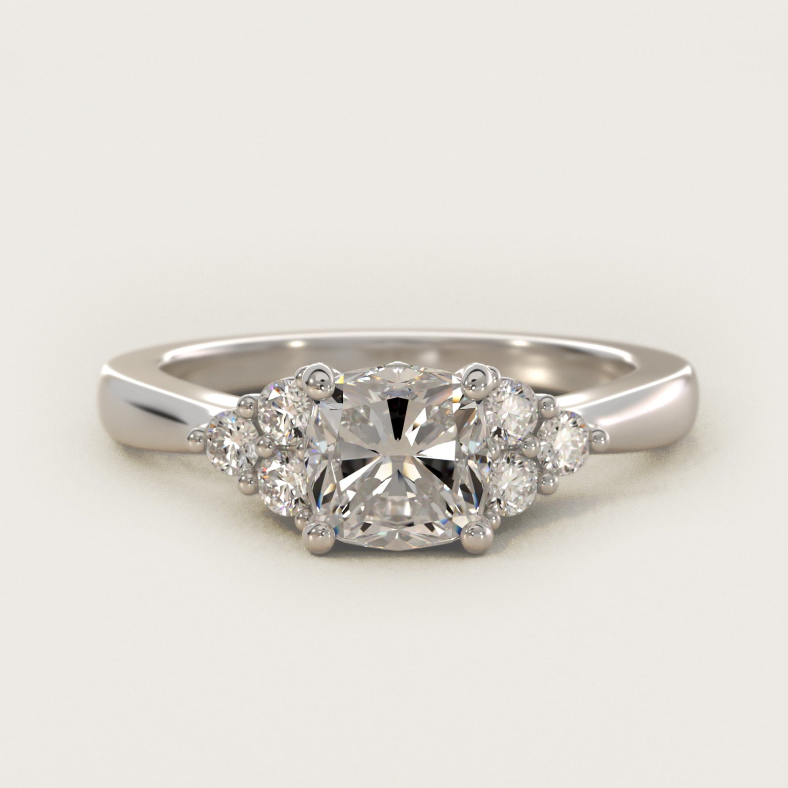 Triple Side Stone Diamond Engagement Ring In 18k White Gold By James Allen - Cushion Center