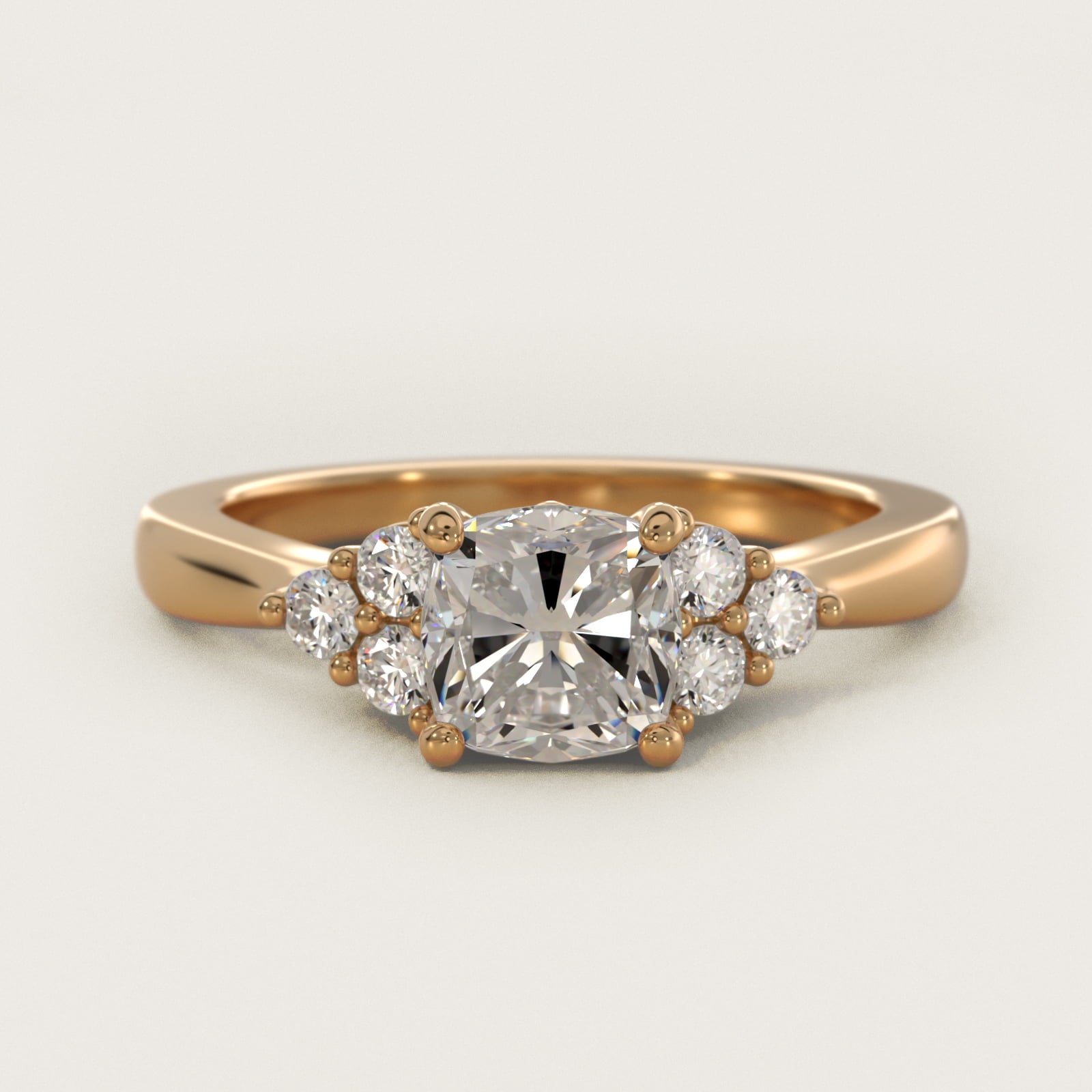 Triple Side Stone Diamond Engagement Ring In 14K Yellow Gold By James Allen - Cushion Center