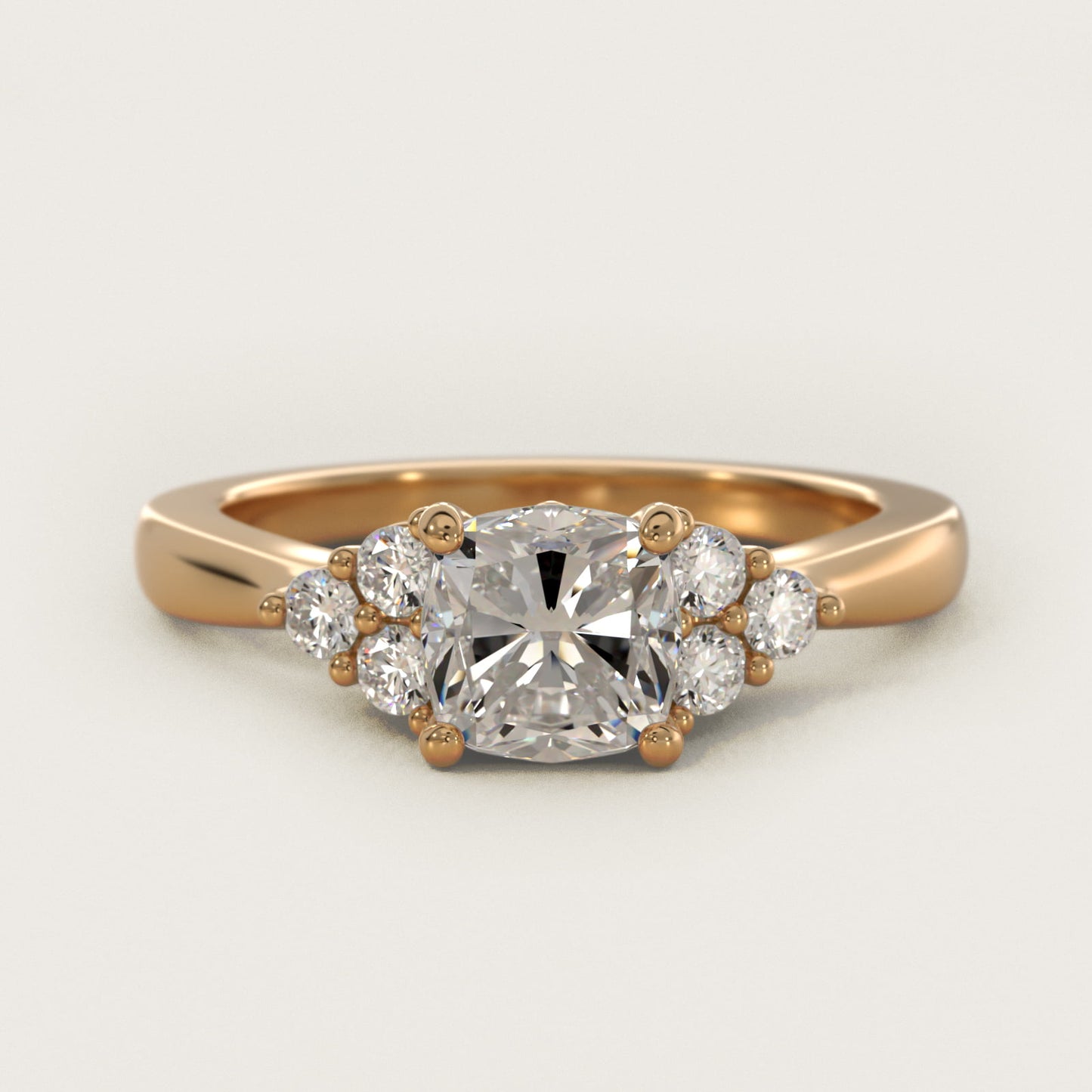 Triple Side Stone Diamond Engagement Ring In 18k Yellow Gold By James Allen - Cushion Center
