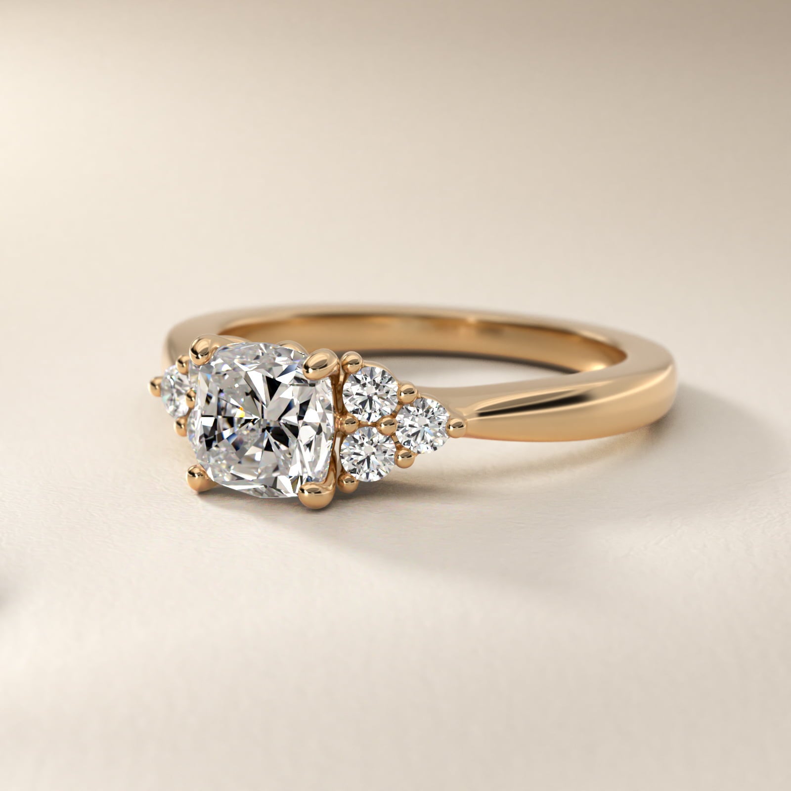 Triple Side Stone Diamond Engagement Ring In 14K Yellow Gold By James Allen - Cushion Center