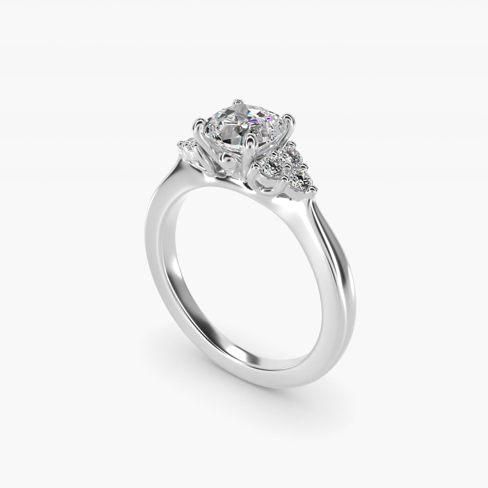 Triple Side Stone Diamond Engagement Ring In Platinum By James Allen - Cushion Center