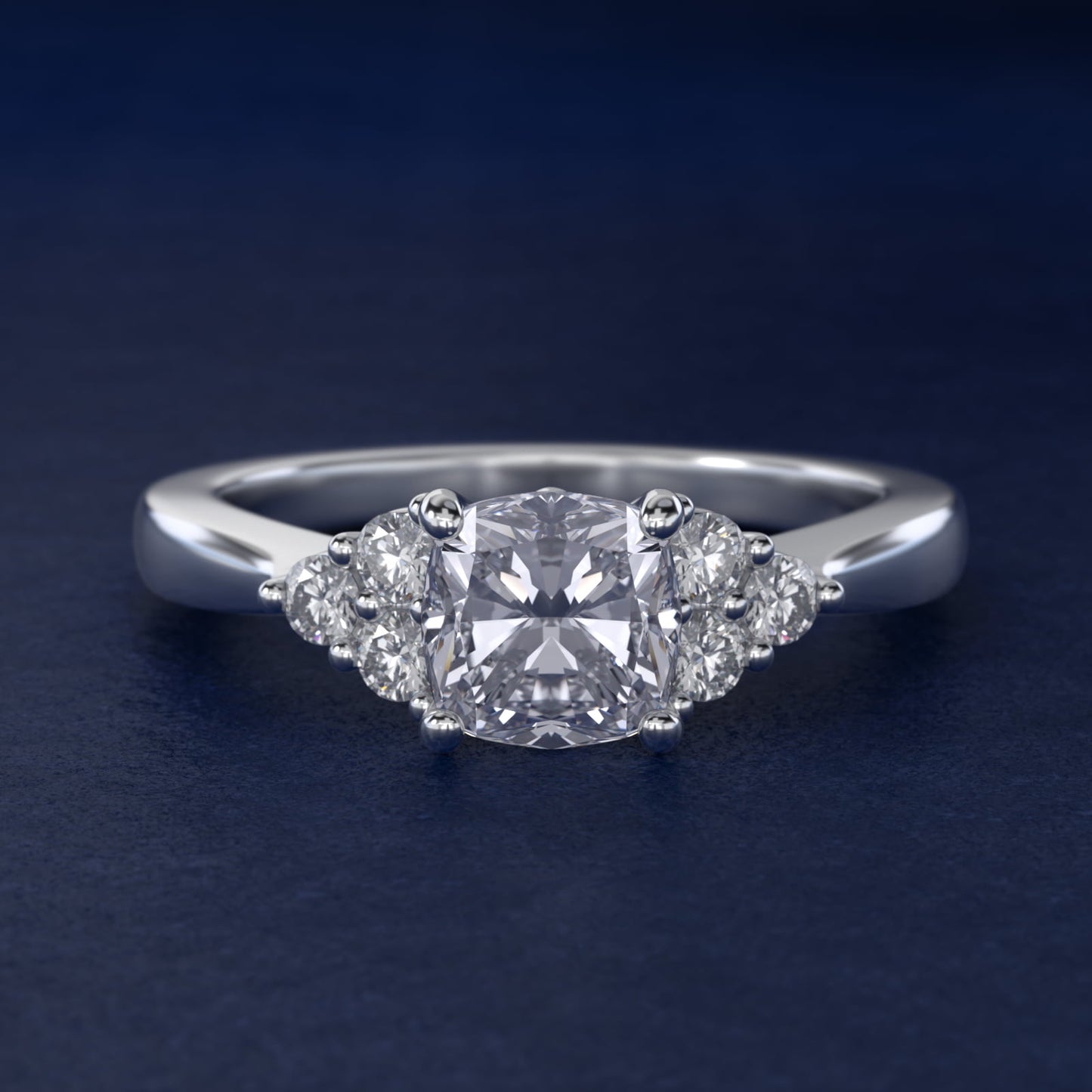 Triple Side Stone Diamond Engagement Ring In Platinum By James Allen - Cushion Center