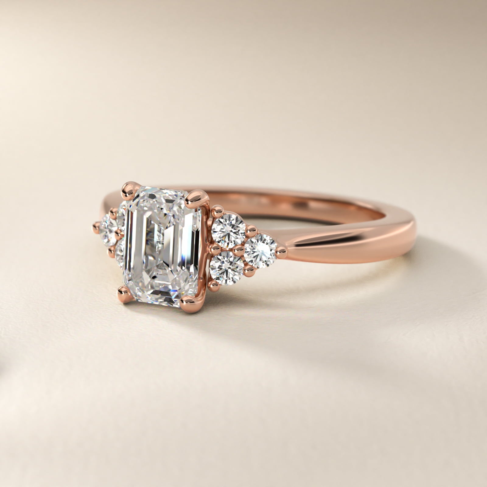 Triple Side Stone Diamond Engagement Ring In 18k Rose Gold By James Allen - Emerald Center