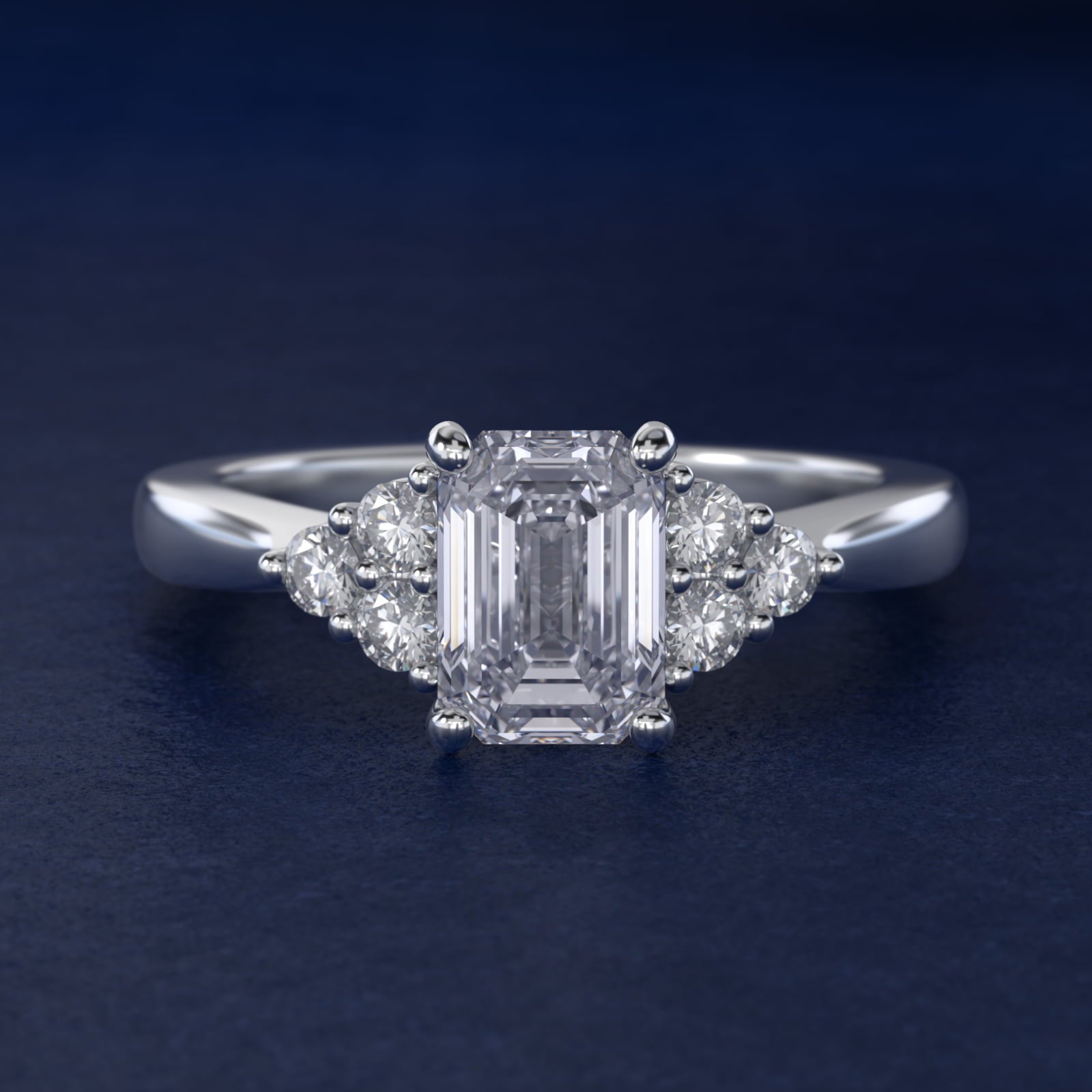 Triple Side Stone Diamond Engagement Ring In 18k White Gold By James Allen - Emerald Center