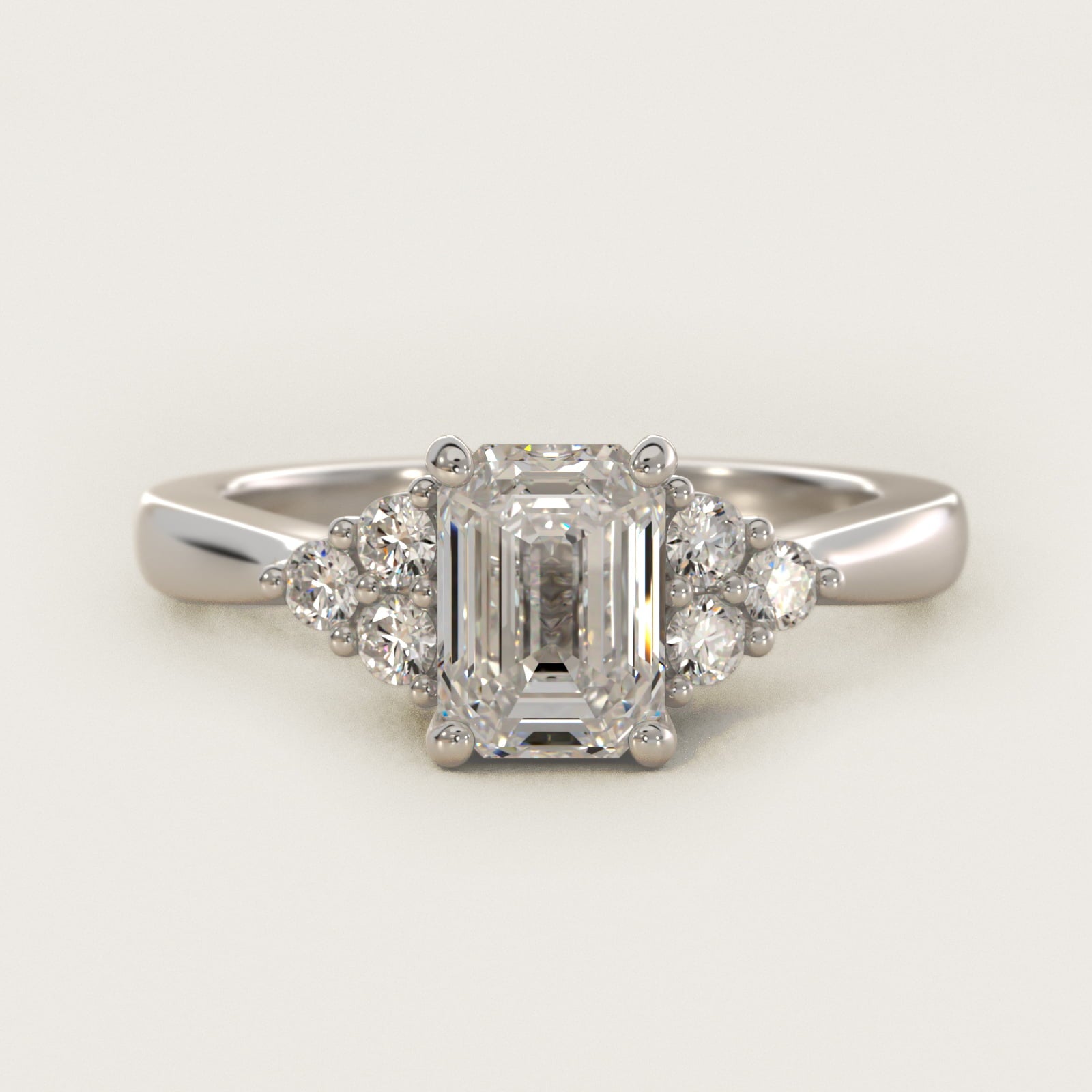 Triple Side Stone Diamond Engagement Ring In Platinum By James Allen - Emerald Center