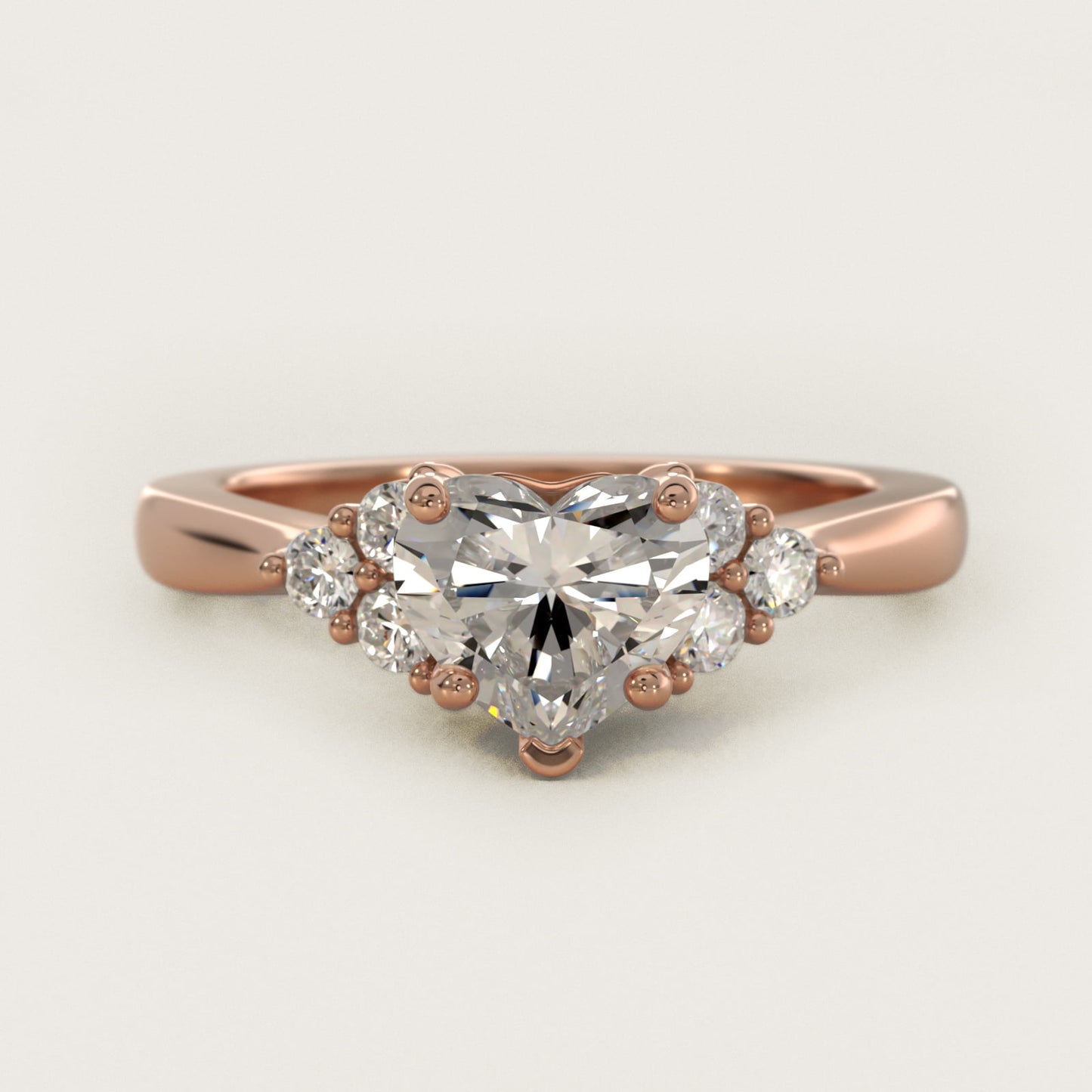 Triple Side Stone Diamond Engagement Ring In 18k Rose Gold By James Allen - Heart Center