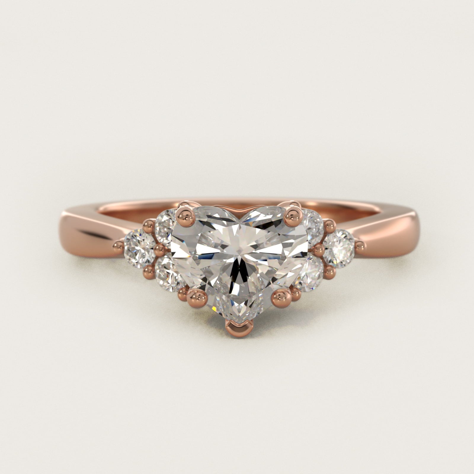 Triple Side Stone Diamond Engagement Ring In 18k Rose Gold By James Allen - Heart Center