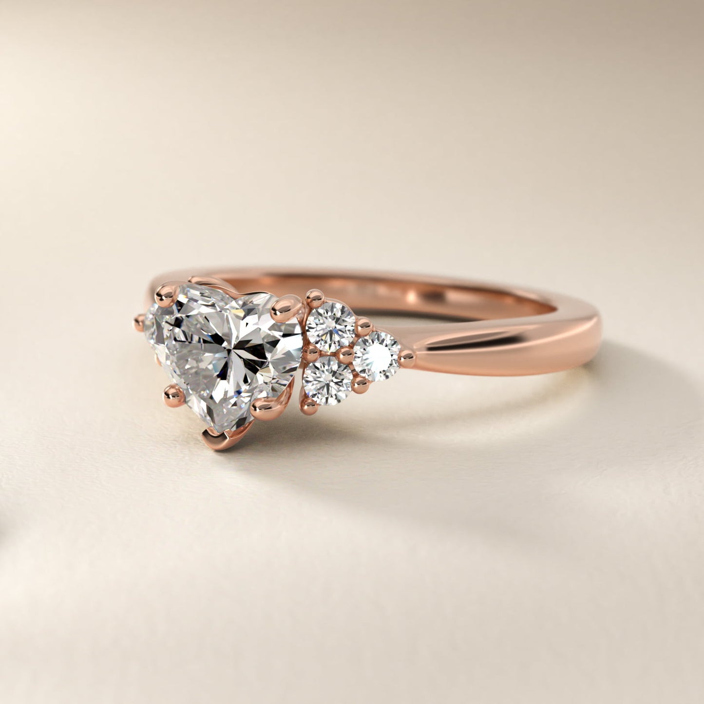 Triple Side Stone Diamond Engagement Ring In 18k Rose Gold By James Allen - Heart Center