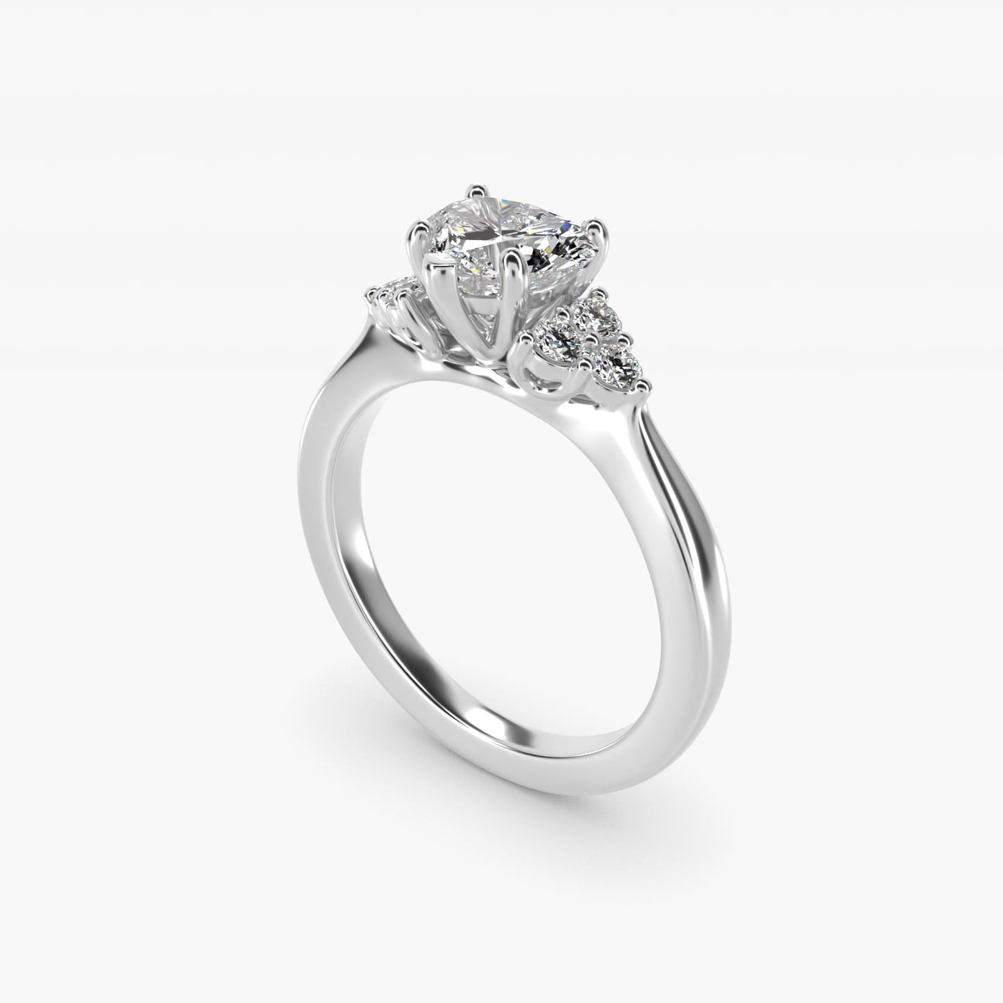 Triple Side Stone Diamond Engagement Ring In 18k White Gold By James Allen - Heart Center