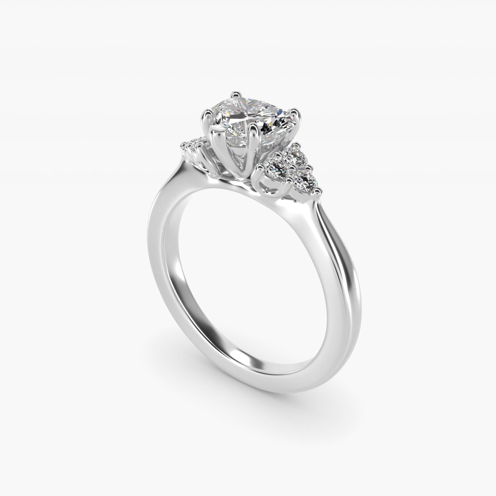 Triple Side Stone Diamond Engagement Ring In 18k White Gold By James Allen - Heart Center