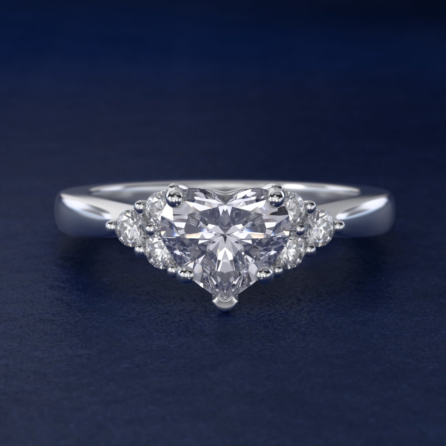 Triple Side Stone Diamond Engagement Ring In 18k White Gold By James Allen - Heart Center