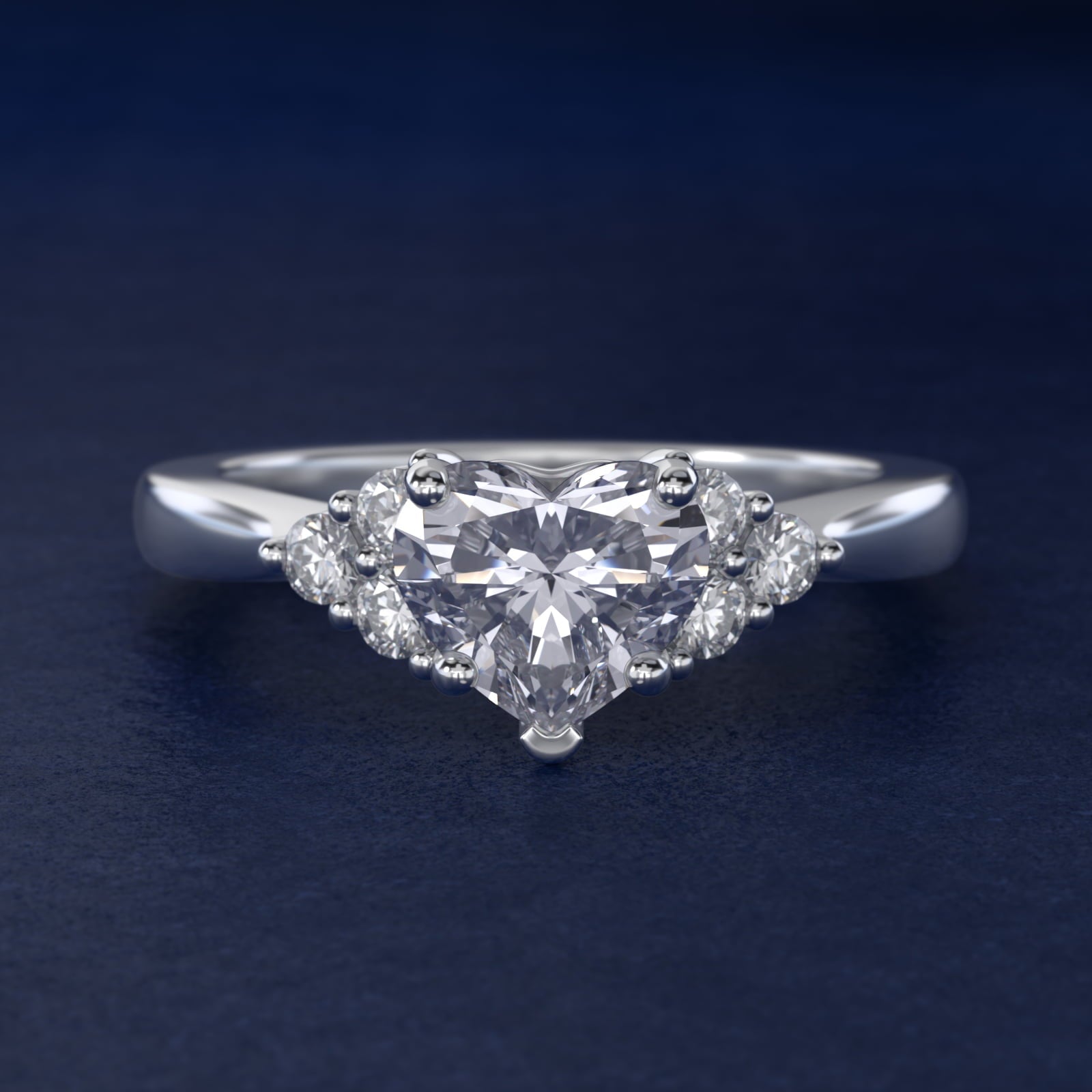 Triple Side Stone Diamond Engagement Ring In 18k White Gold By James Allen - Heart Center