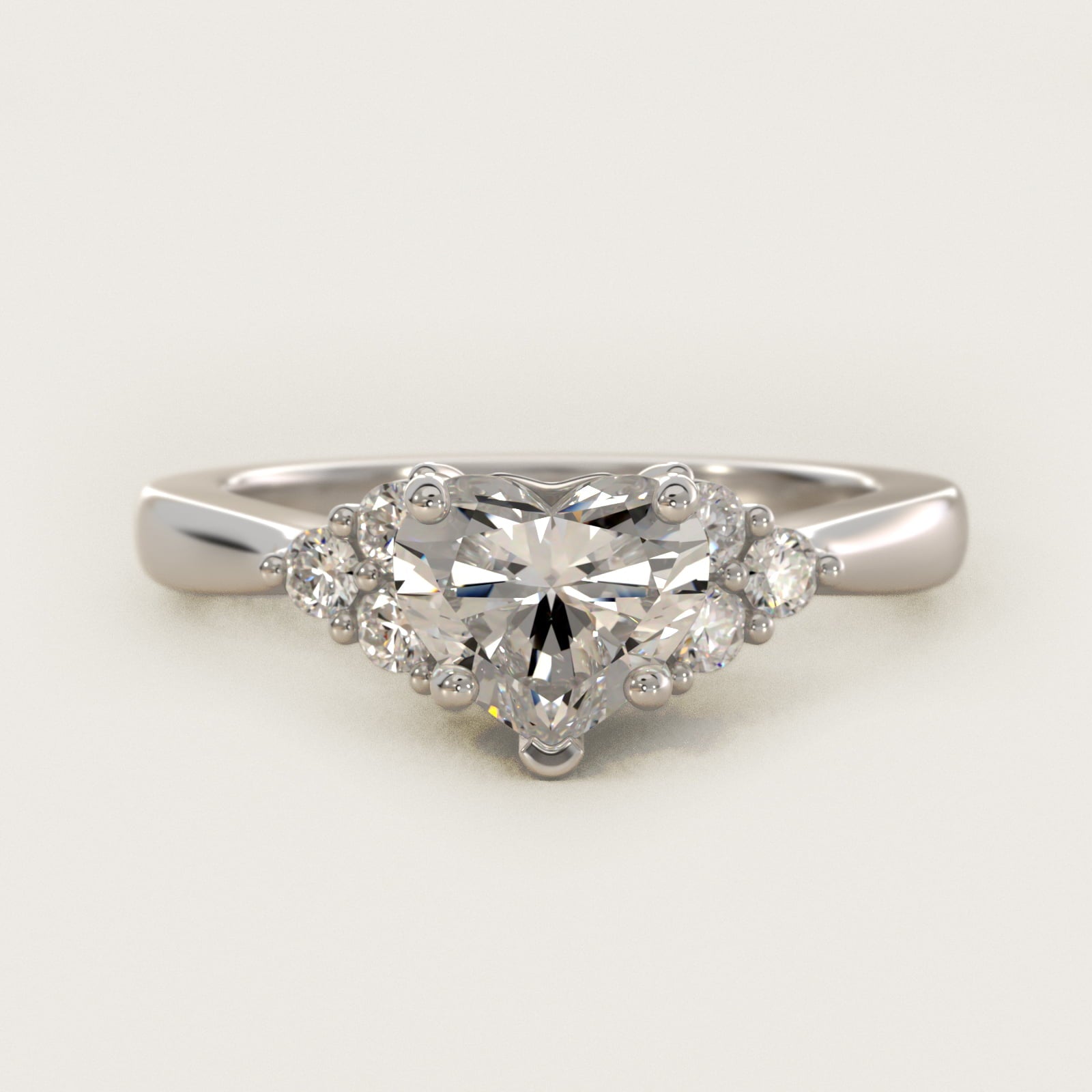 Triple Side Stone Diamond Engagement Ring In 18k White Gold By James Allen - Heart Center