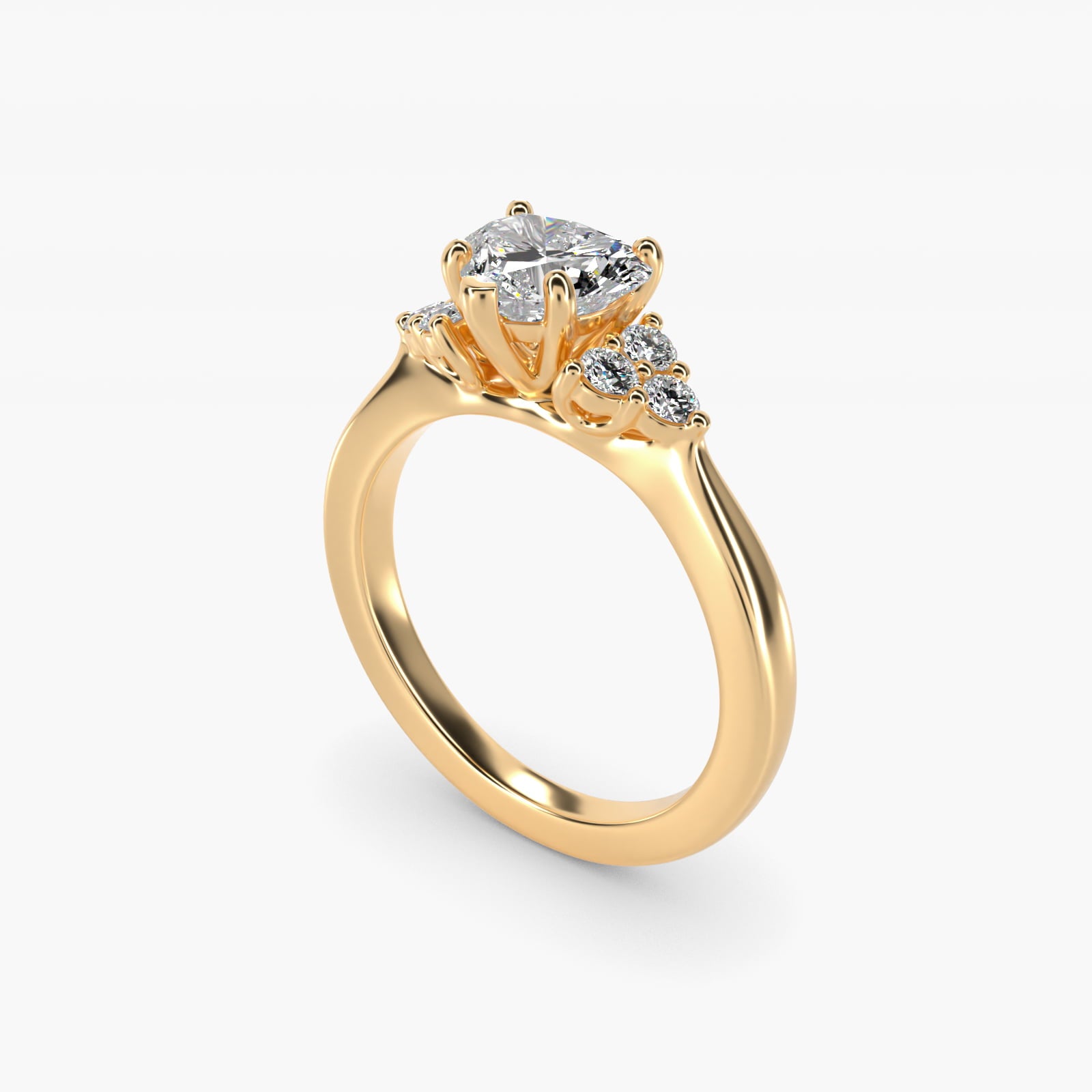 Triple Side Stone Diamond Engagement Ring In 18k Yellow Gold By James Allen - Heart Center