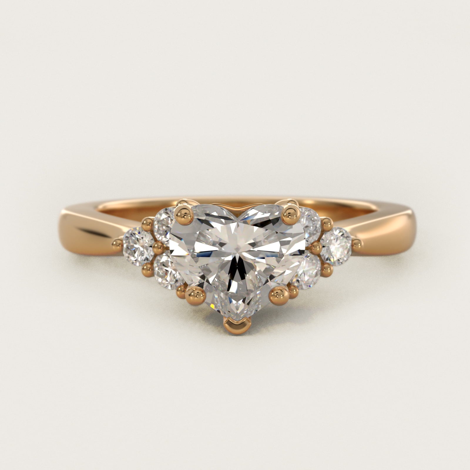 Triple Side Stone Diamond Engagement Ring In 14K Yellow Gold By James Allen - Heart Center