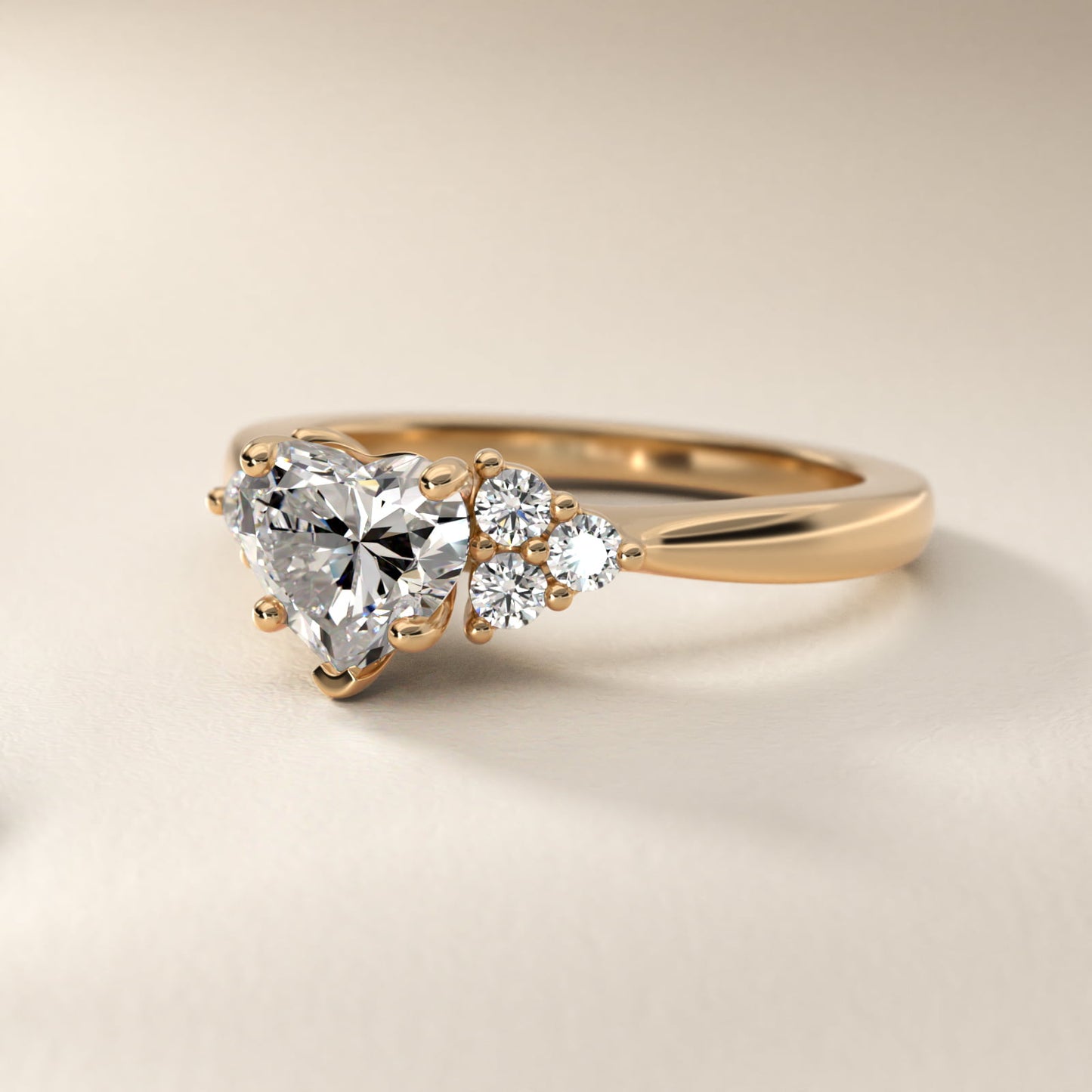 Triple Side Stone Diamond Engagement Ring In 14K Yellow Gold By James Allen - Heart Center