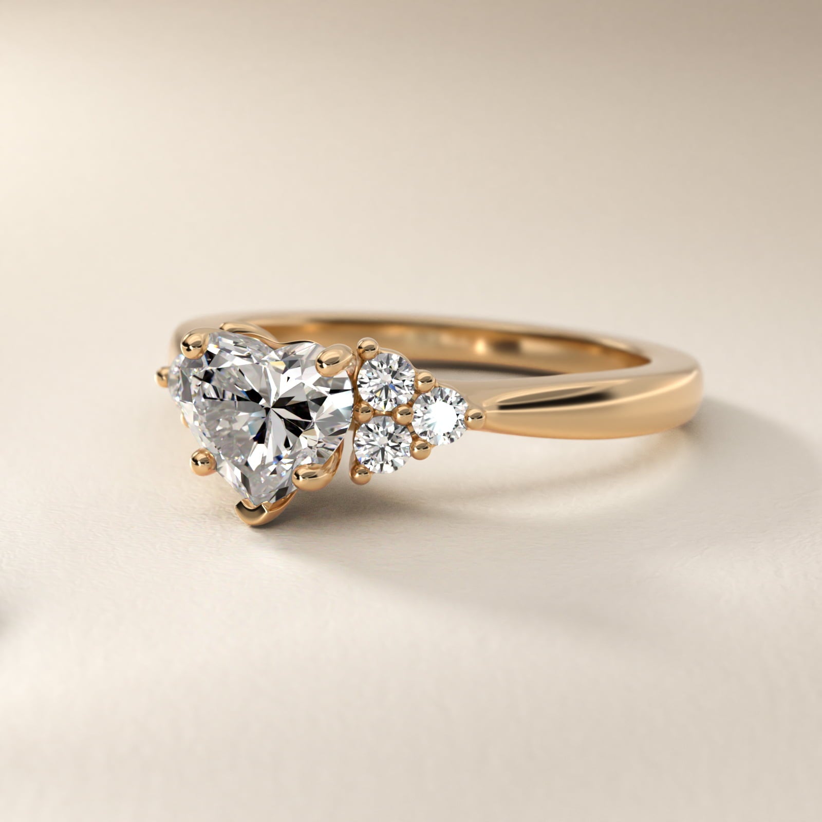 Triple Side Stone Diamond Engagement Ring In 18k Yellow Gold By James Allen - Heart Center