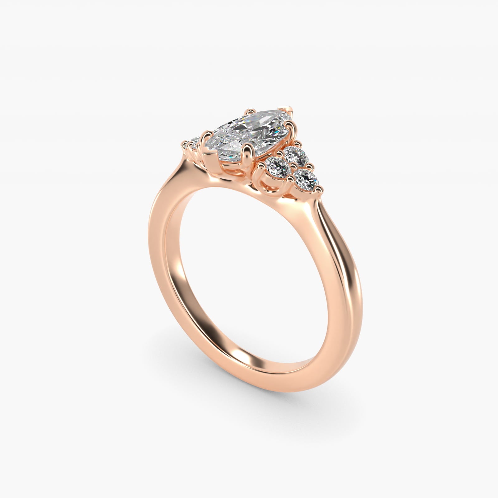 Triple Side Stone Diamond Engagement Ring In 18k Rose Gold By James Allen - Marquise Center
