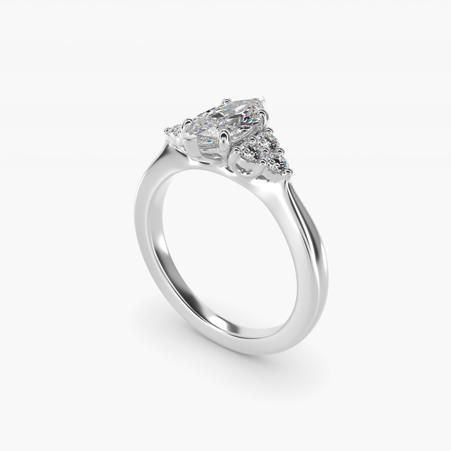 Triple Side Stone Diamond Engagement Ring In 14K White Gold By James Allen - Marquise Center