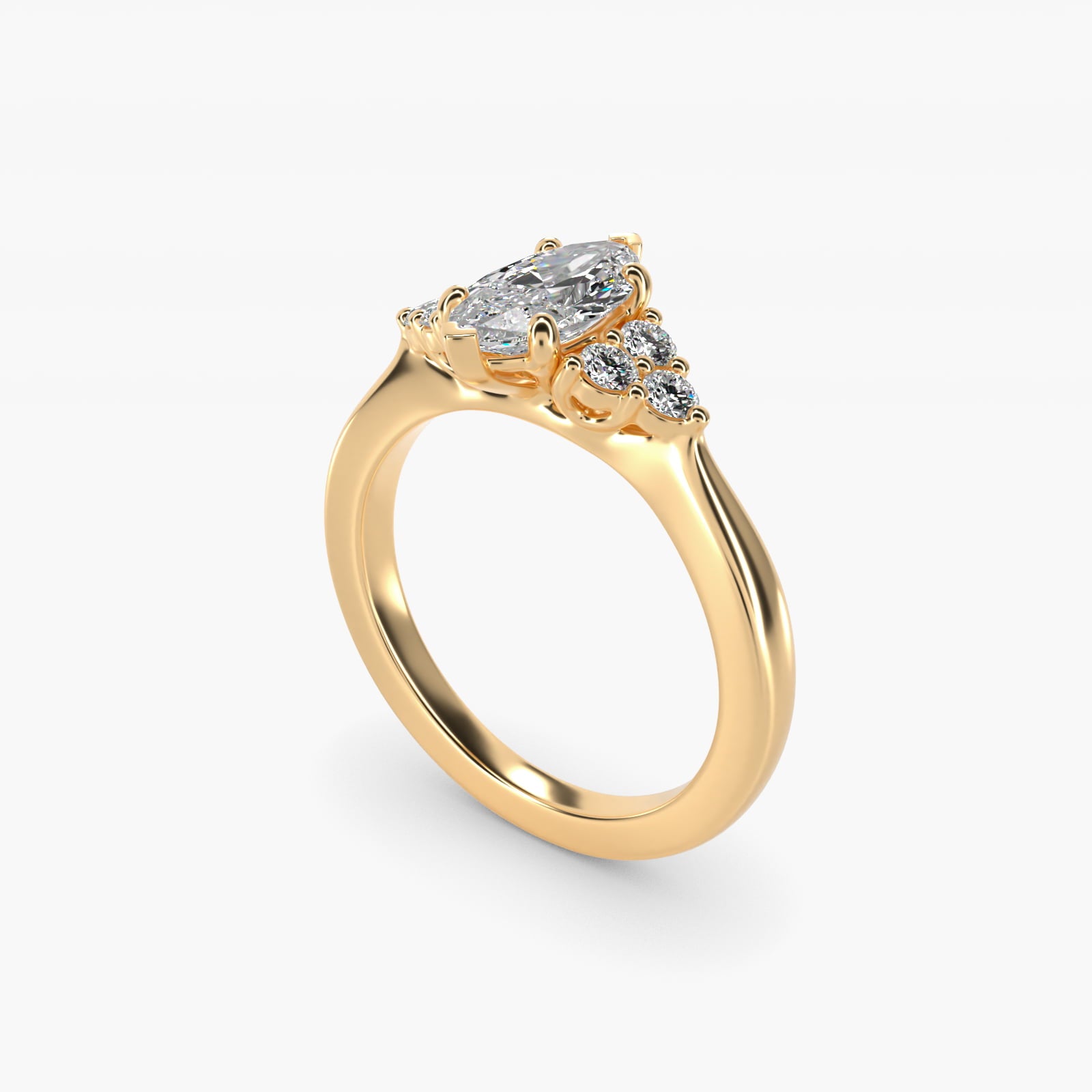 Triple Side Stone Diamond Engagement Ring In 14K Yellow Gold By James Allen - Marquise Center