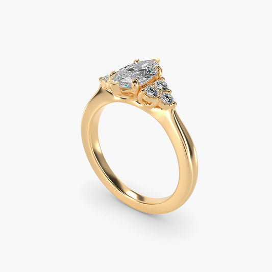 Triple Side Stone Diamond Engagement Ring In 14K Yellow Gold By James Allen - Marquise Center