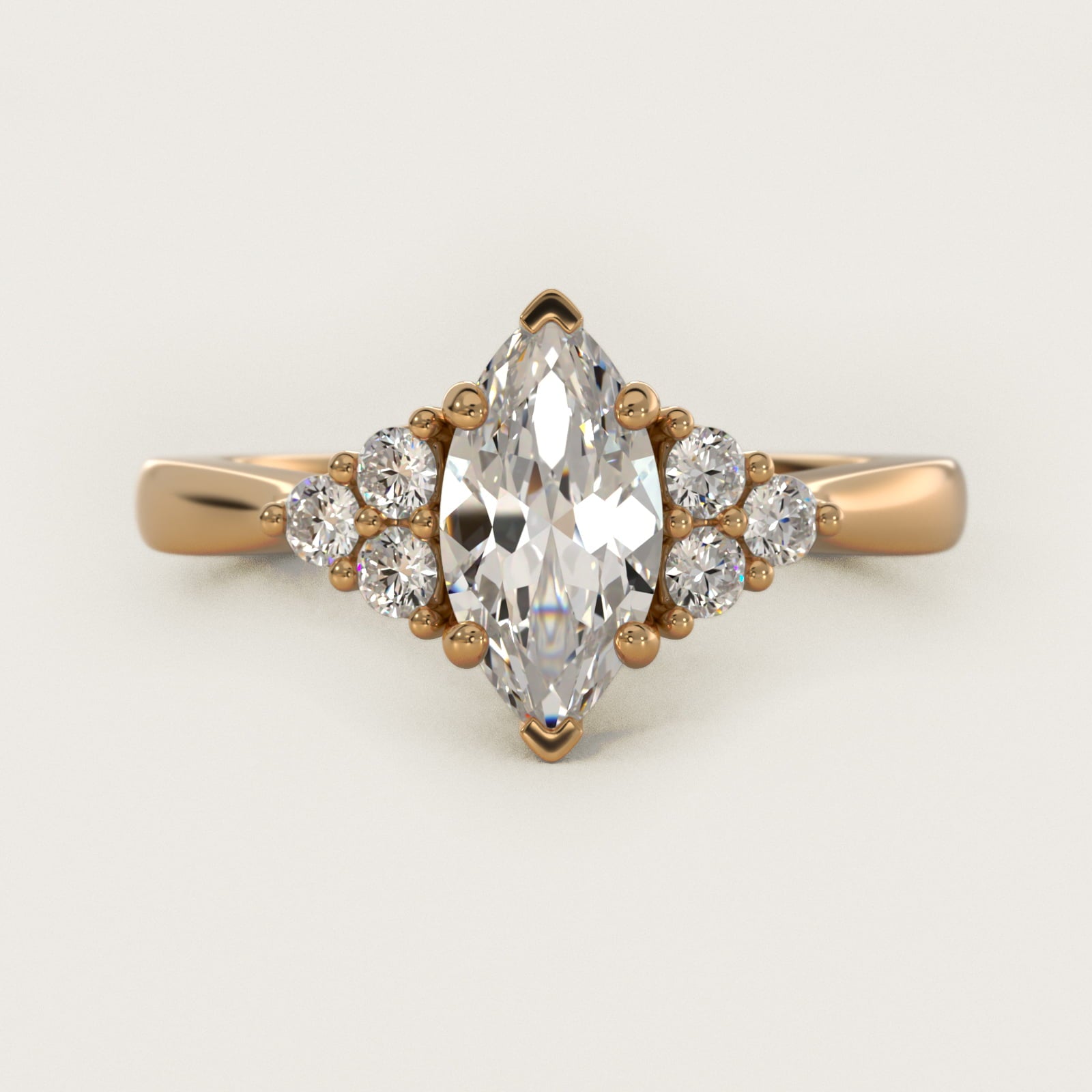 Triple Side Stone Diamond Engagement Ring In 14K Yellow Gold By James Allen - Marquise Center