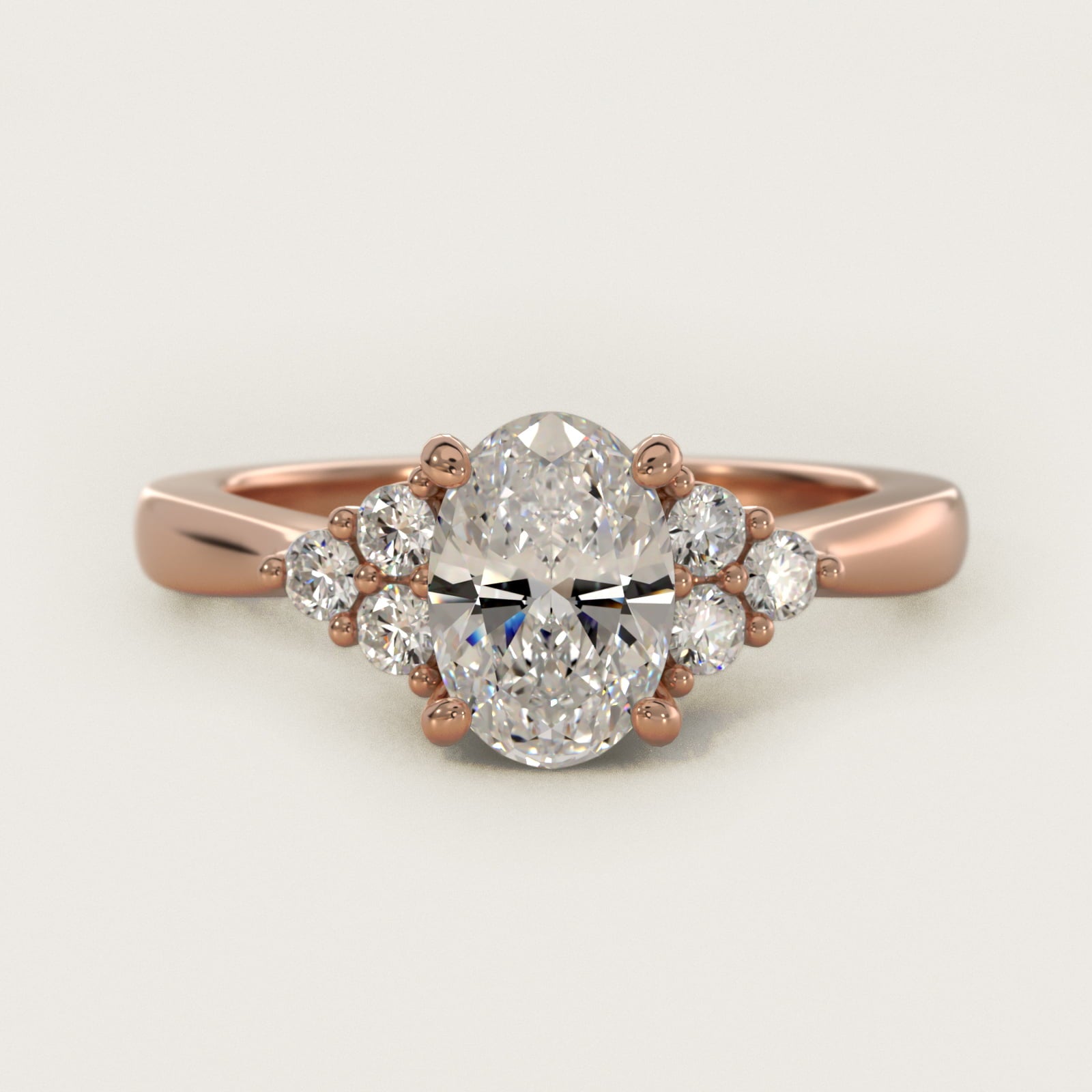 Triple Side Stone Diamond Engagement Ring In 14K Rose Gold By James Allen - Oval Center