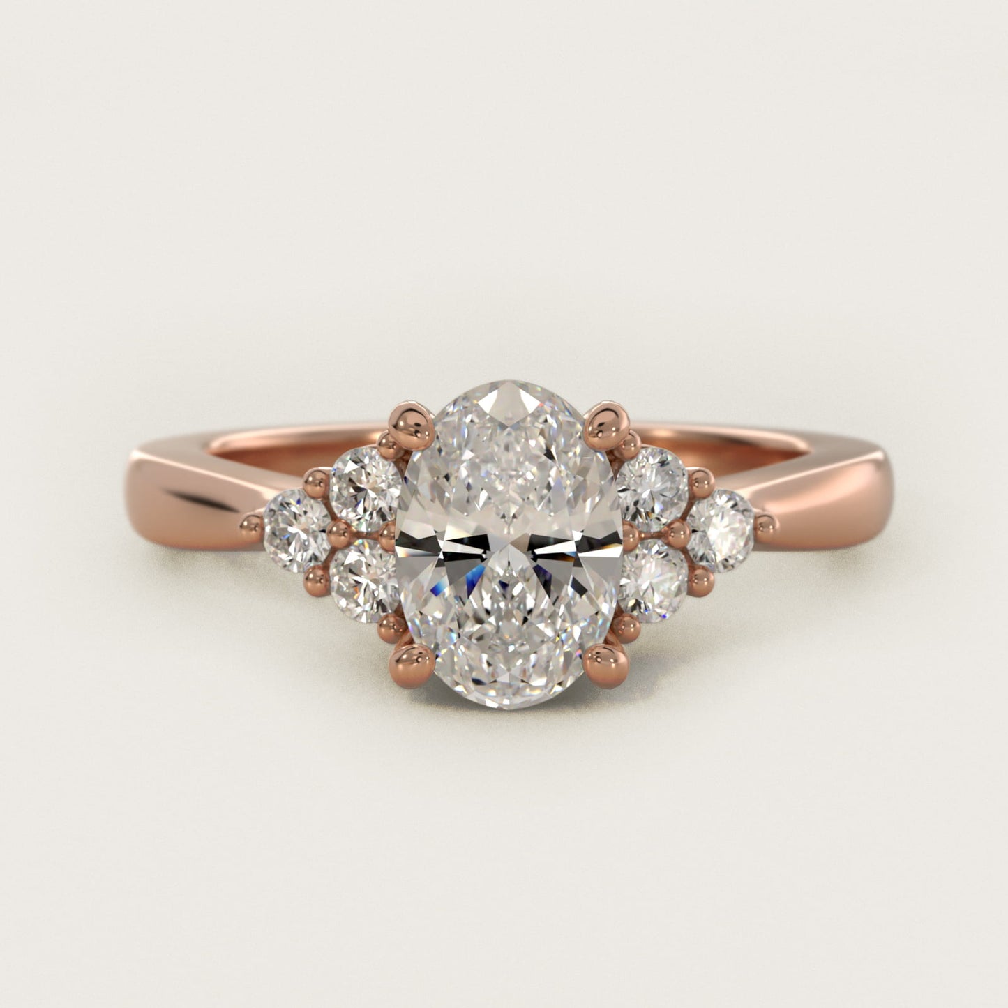 Triple Side Stone Diamond Engagement Ring In 18k Rose Gold By James Allen - Oval Center