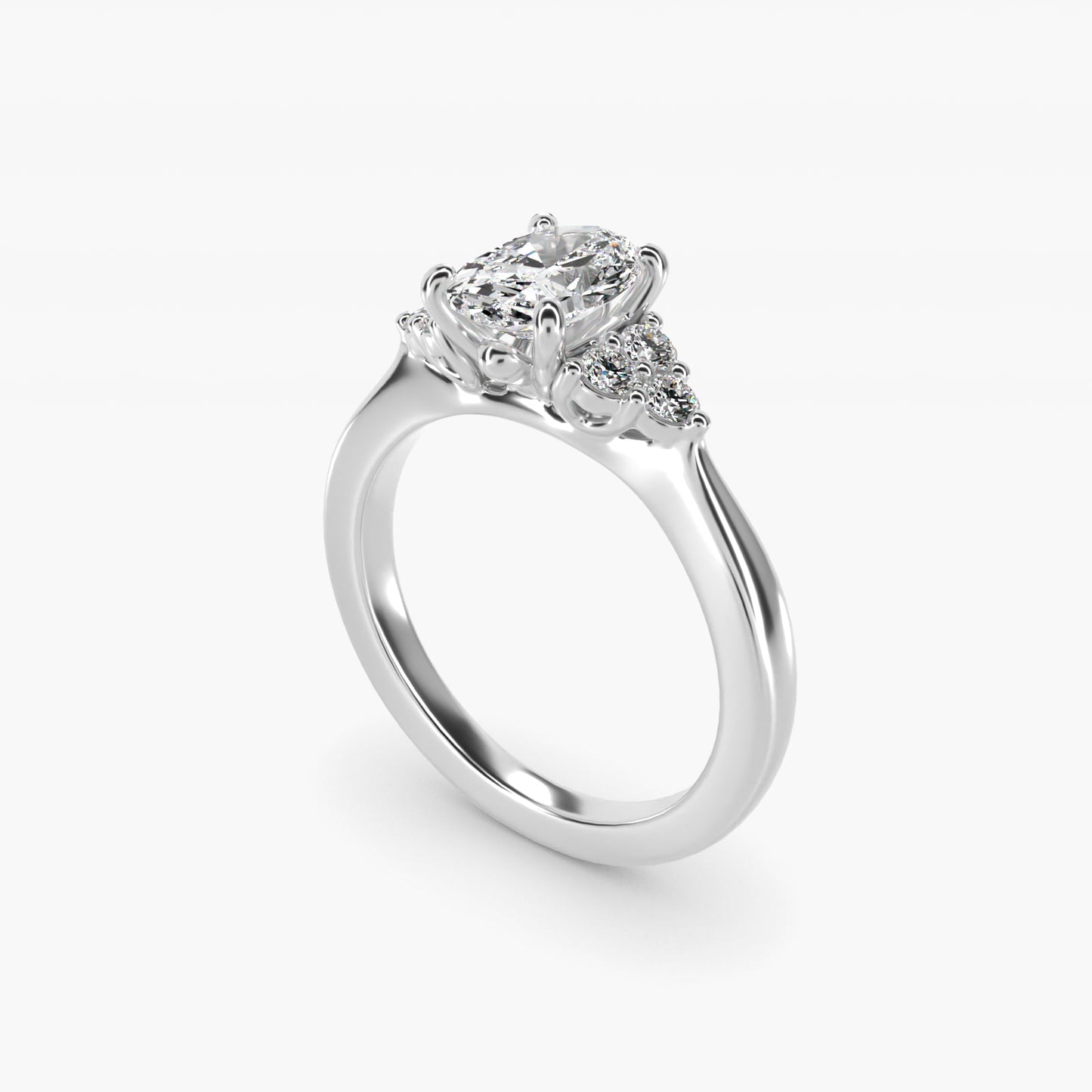 Triple Side Stone Diamond Engagement Ring In 14K White Gold By James Allen - Oval Center